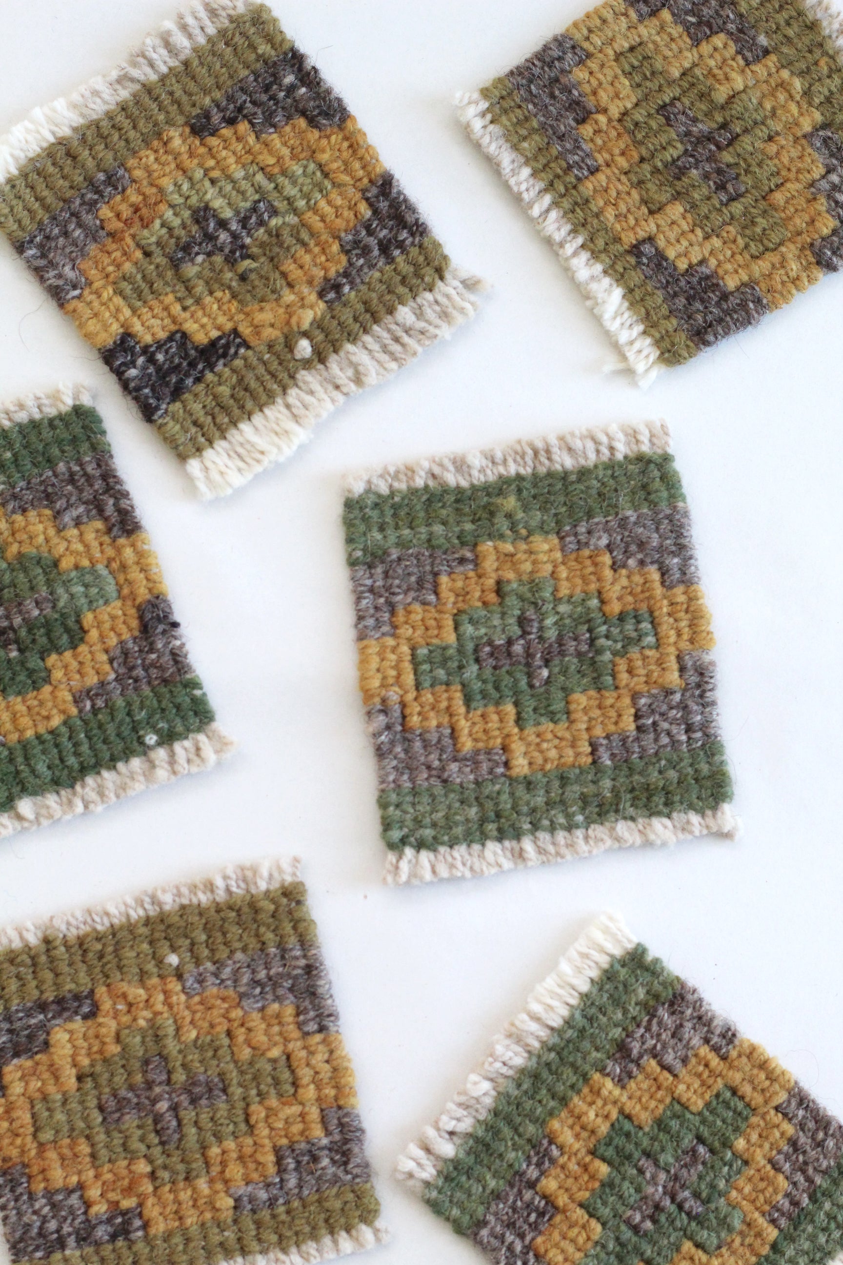 Qom Coasters Set of Six, hand-loomed sheep wool by Qom artisans, Argentina