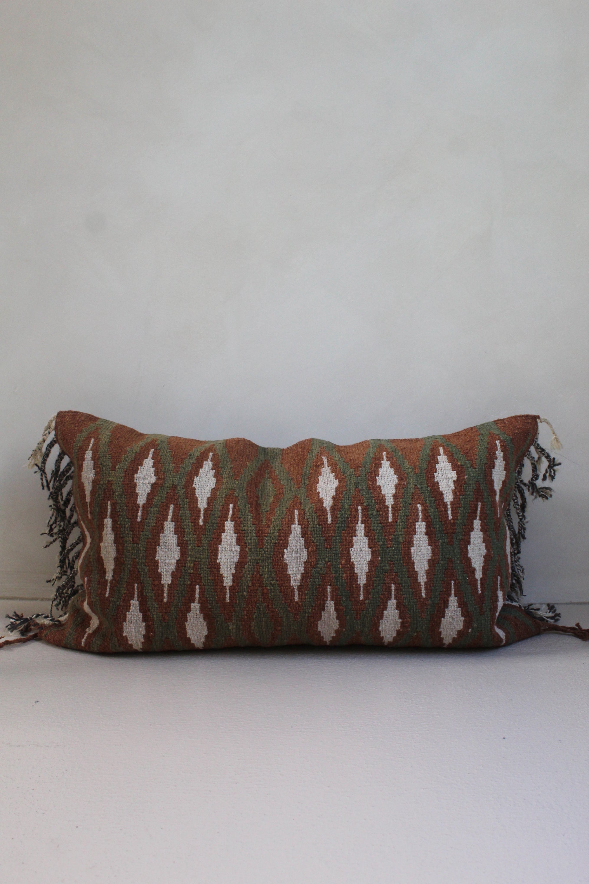 Qom XL Lumbar Cushion #014, handwoven sheep wool by Qom artisans, Argentina