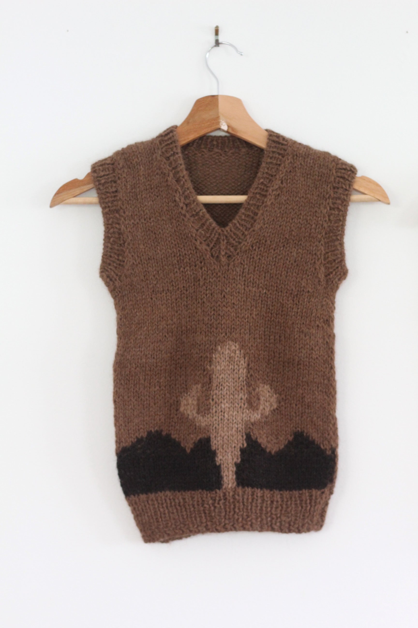 Hand Knitted Mocha Cactus Vest, llama wool, Argentina