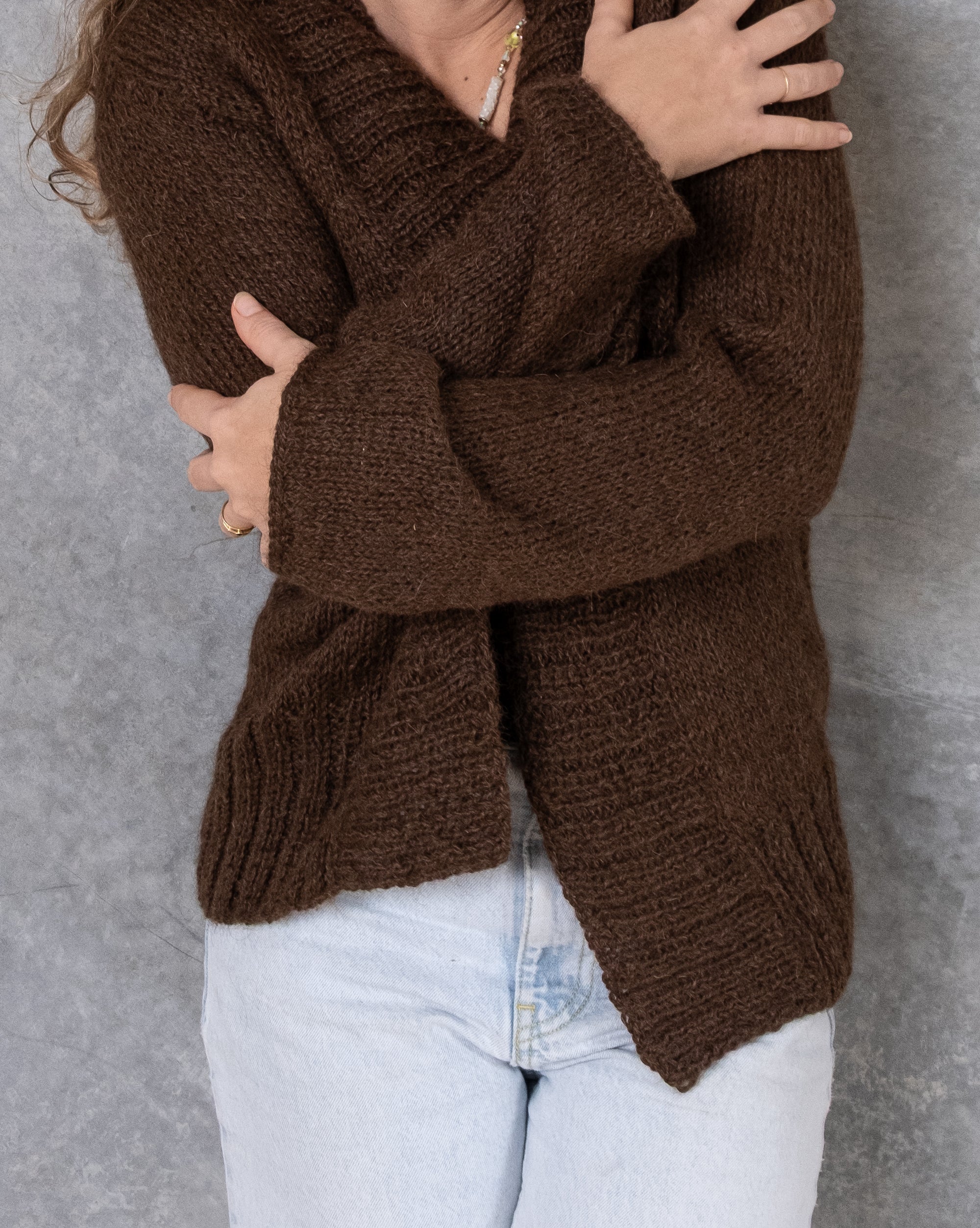 Hand Knitted Classic Cardigan | Chocolate