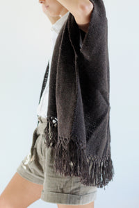 Llama Wool Mid Length Poncho | Black