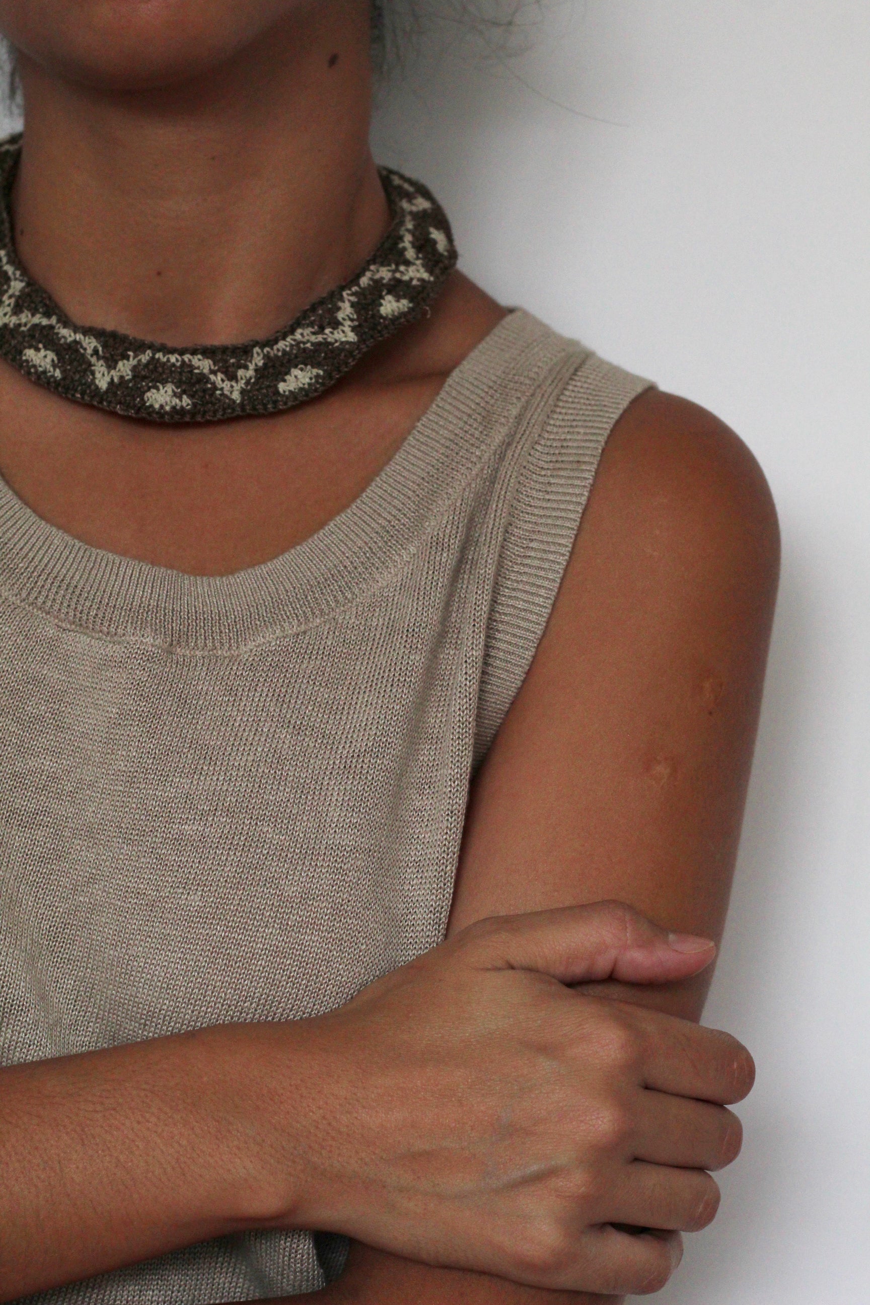 Necklace #0102 Brown and Natural, handwoven chaguar by Wichi artisans, Argentina