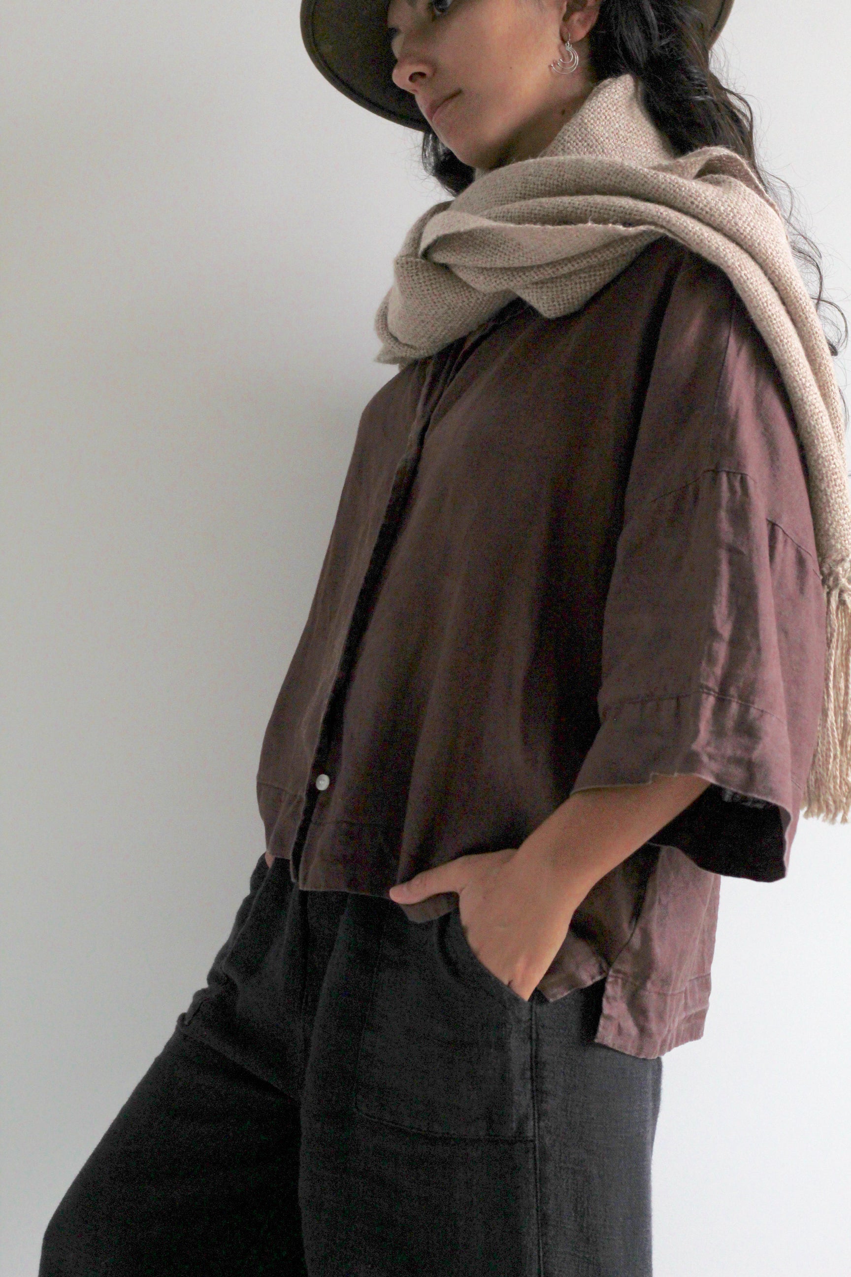 Llama Wool Oversized Scarf Latte, hand-loomed Andean llama wool, Argentina