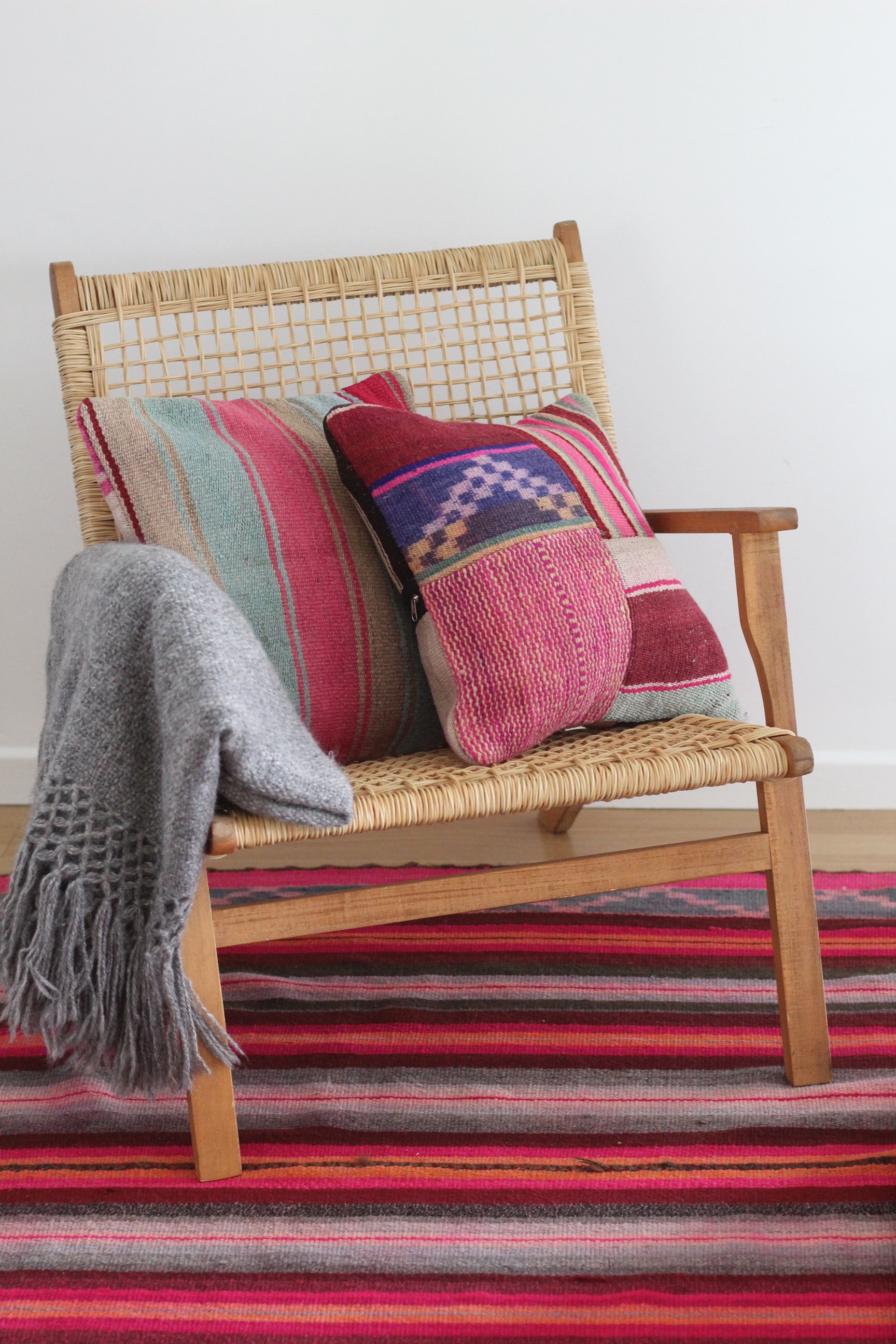 Patchwork Frazada Cushion #007, sheep wool patchwork from Peruvian Andes