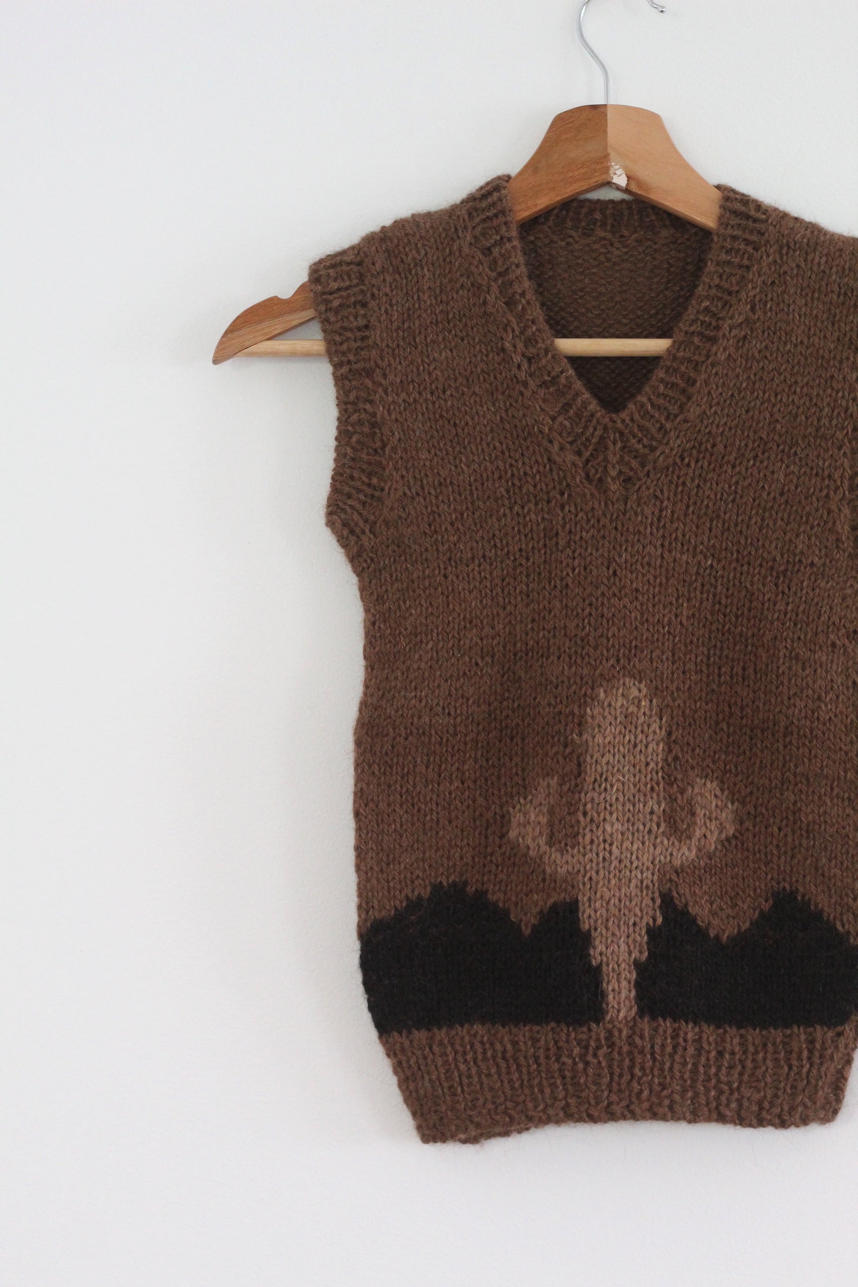 Hand Knitted Mocha Cactus Vest, llama wool, Argentina