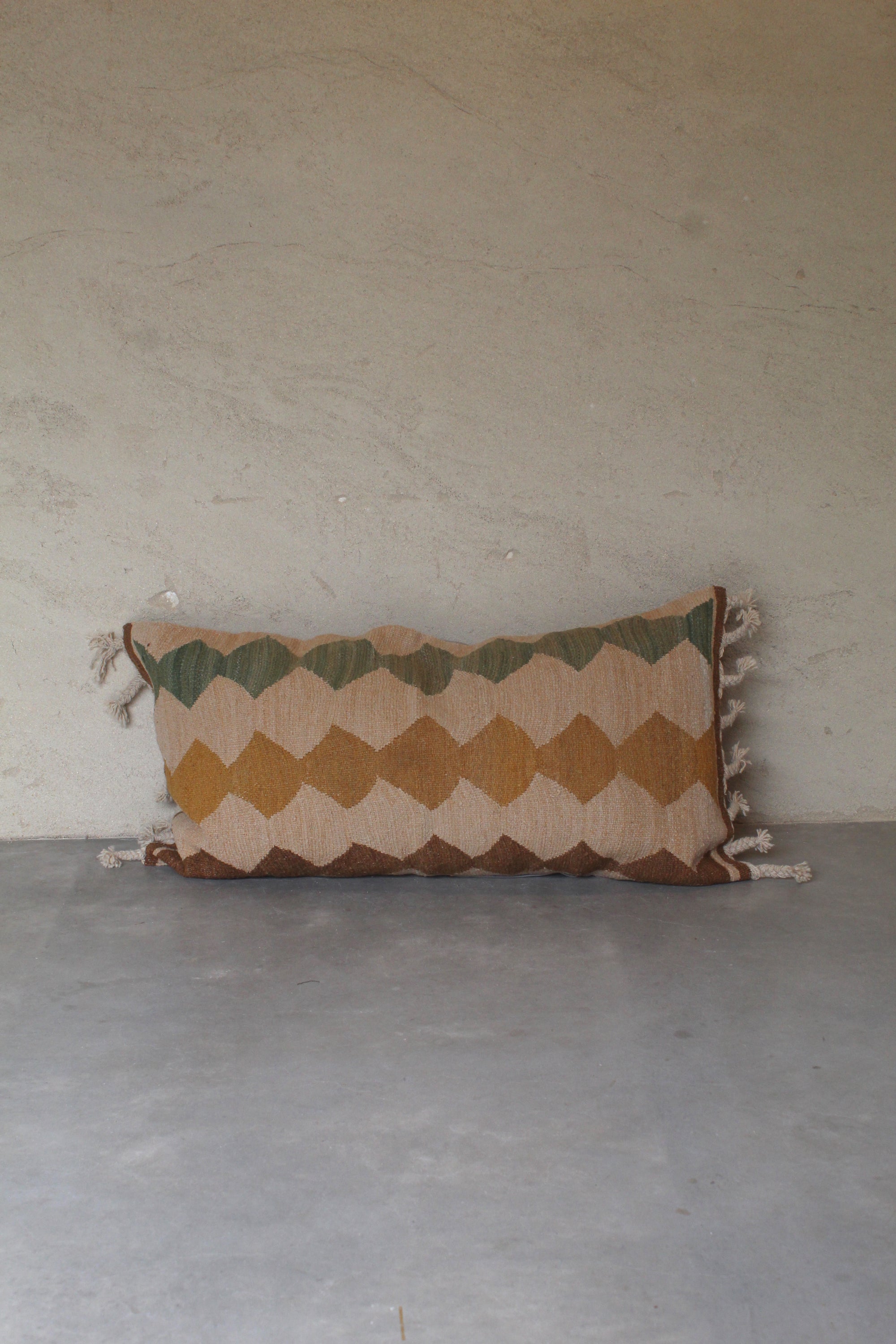 Qom XL Lumbar Cushion #033, handwoven sheep wool by Qom artisans, Argentina