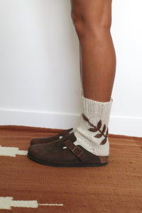 Hand Knitted Socks | Natural & Chocolate Hand Embroidered