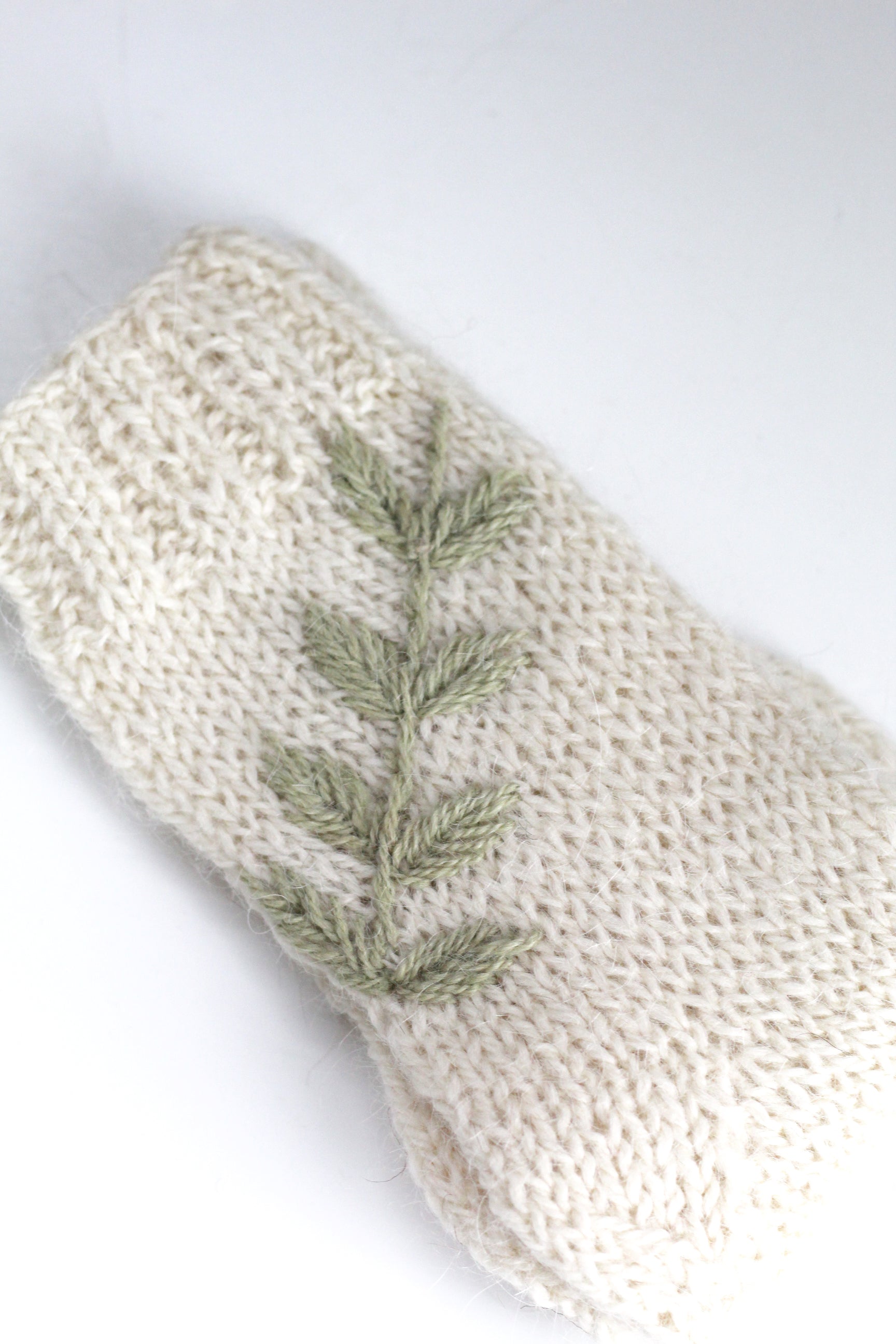Kids Socks Natural and Green Hand-Embroidered, llama wool, Argentina