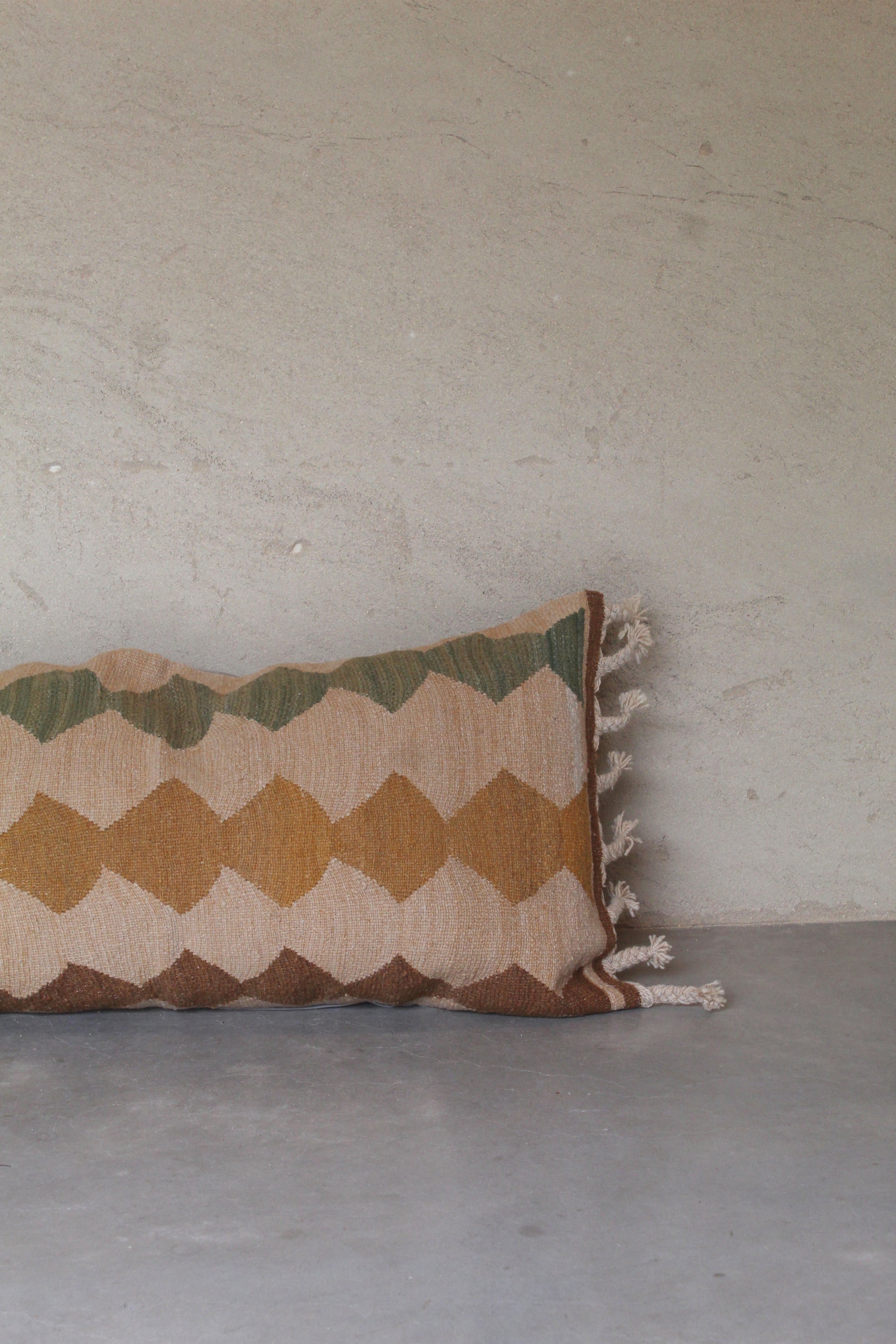 Qom XL Lumbar Cushion #033, handwoven sheep wool by Qom artisans, Argentina