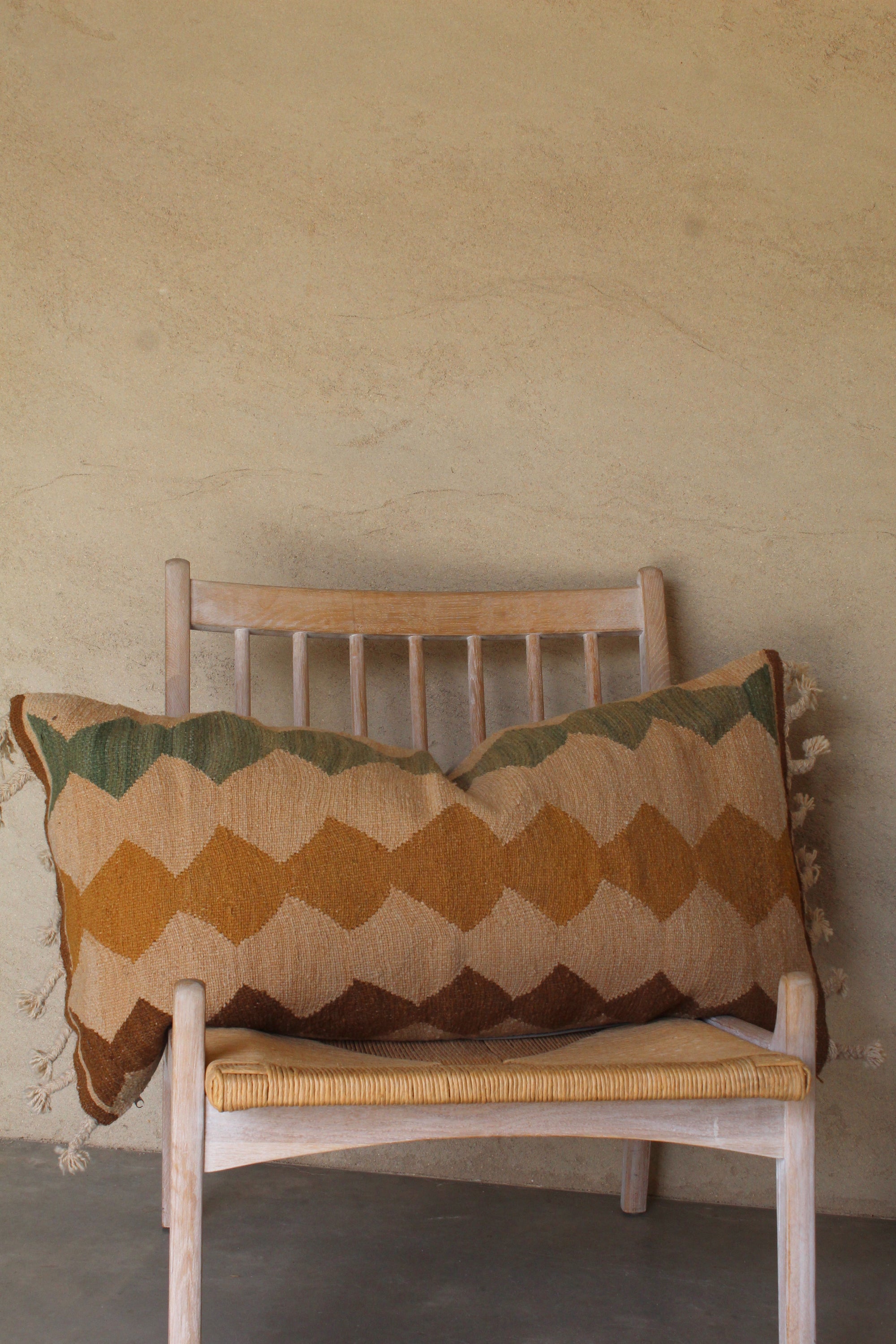 Qom XL Lumbar Cushion #033, handwoven sheep wool by Qom artisans, Argentina