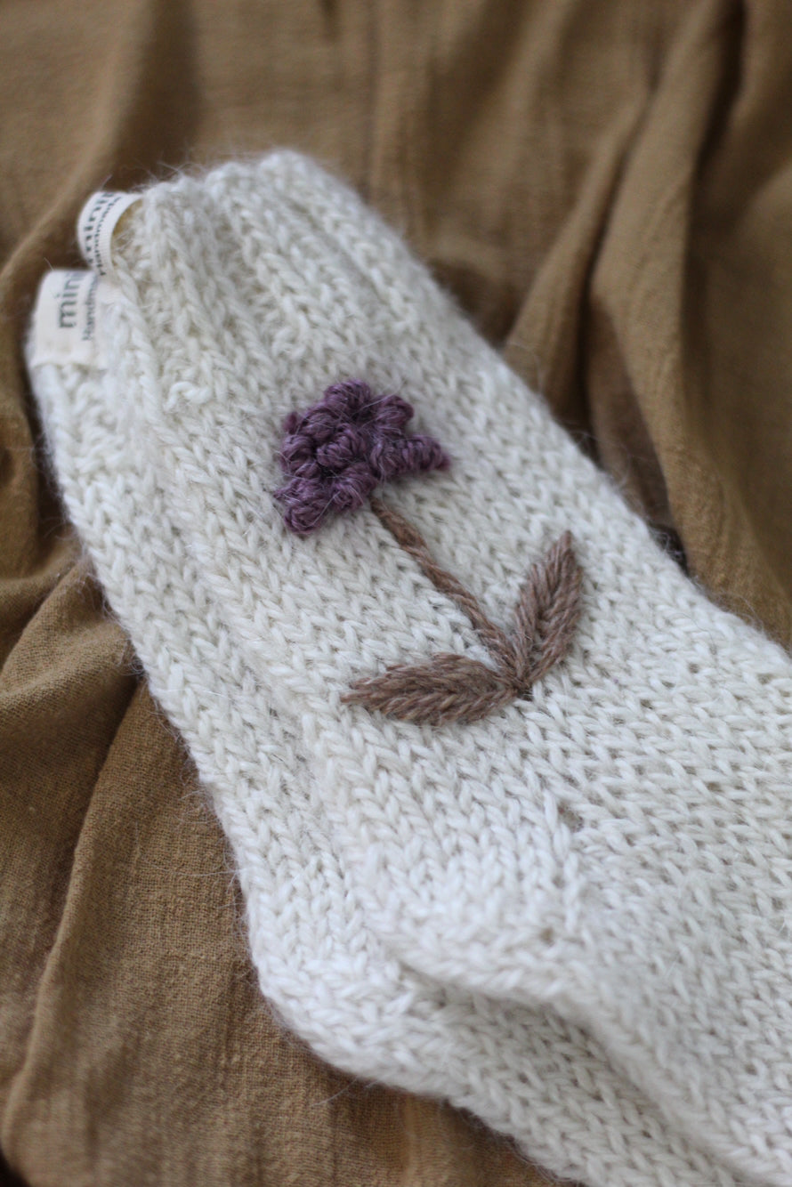 Toddler Socks Natural Hand Embroidered, llama wool, Argentina