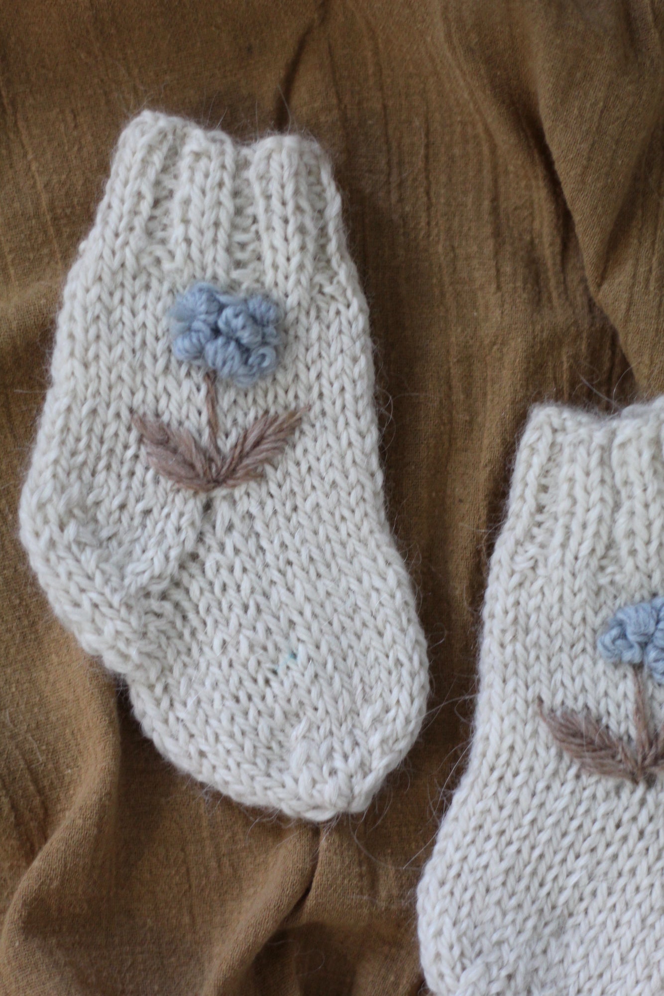 Baby Socks Natural Hand Embroidered, llama wool, Argentina