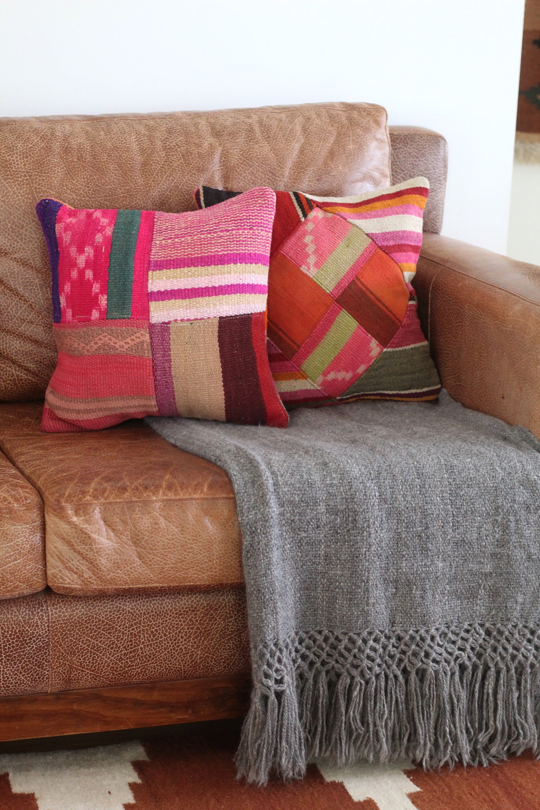 Patchwork Frazada Cushion #013, sheep wool patchwork from Peruvian Andes