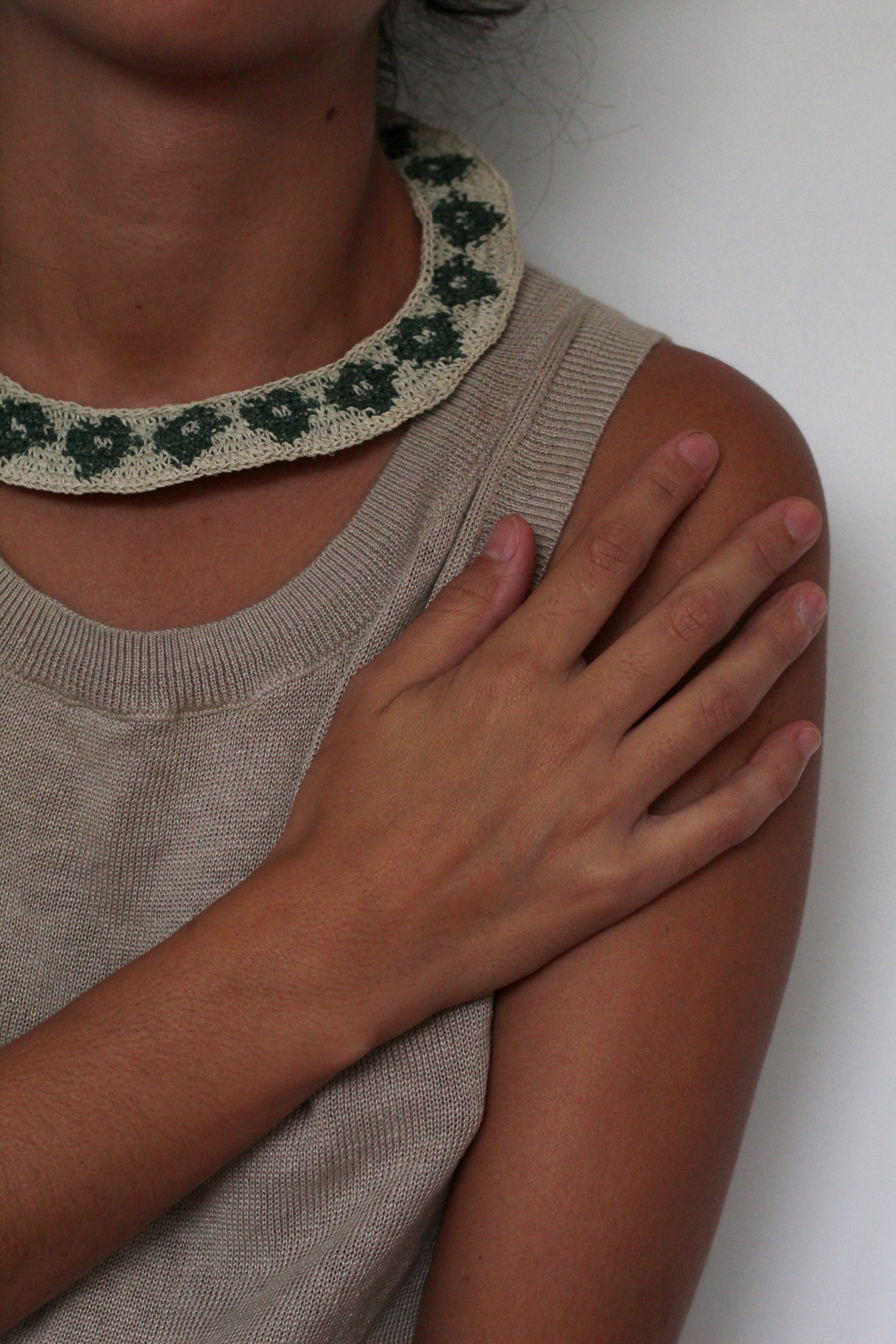Necklace #0105 Natural and Green, handwoven chaguar by Wichi artisans, Argentina