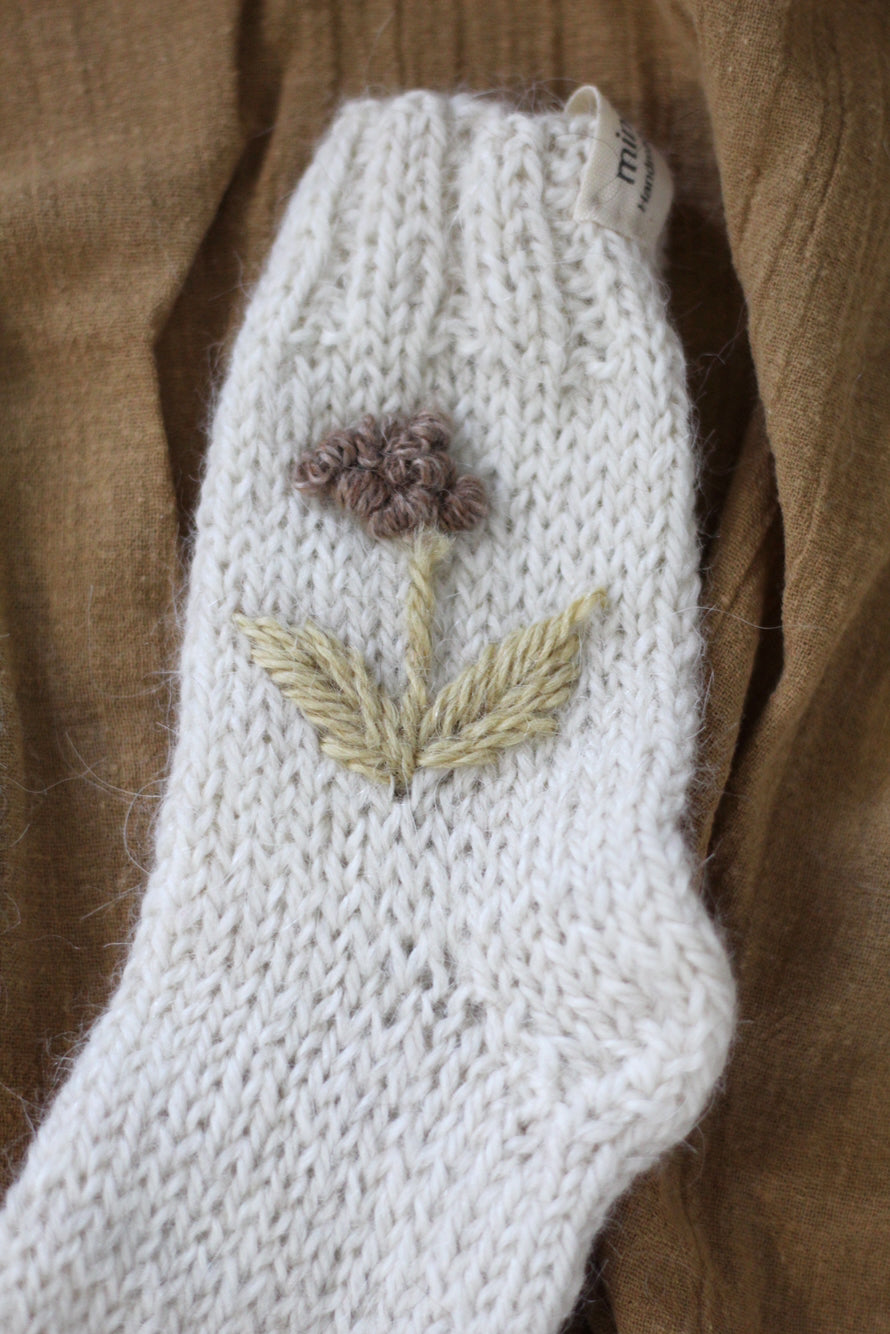 Toddler Socks Natural Hand Embroidered, llama wool, Argentina