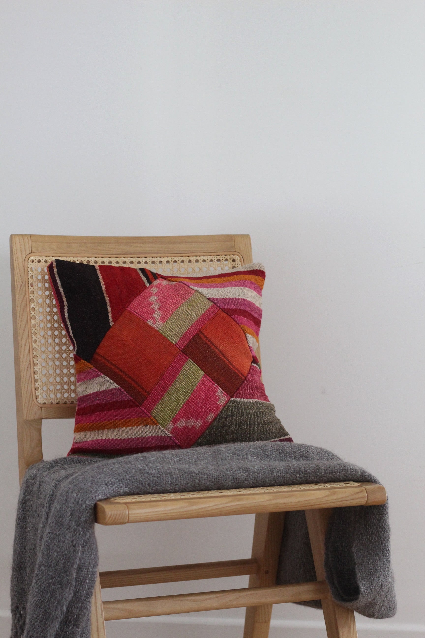 Patchwork Frazada Cushion #006, sheep wool patchwork from Peruvian Andes