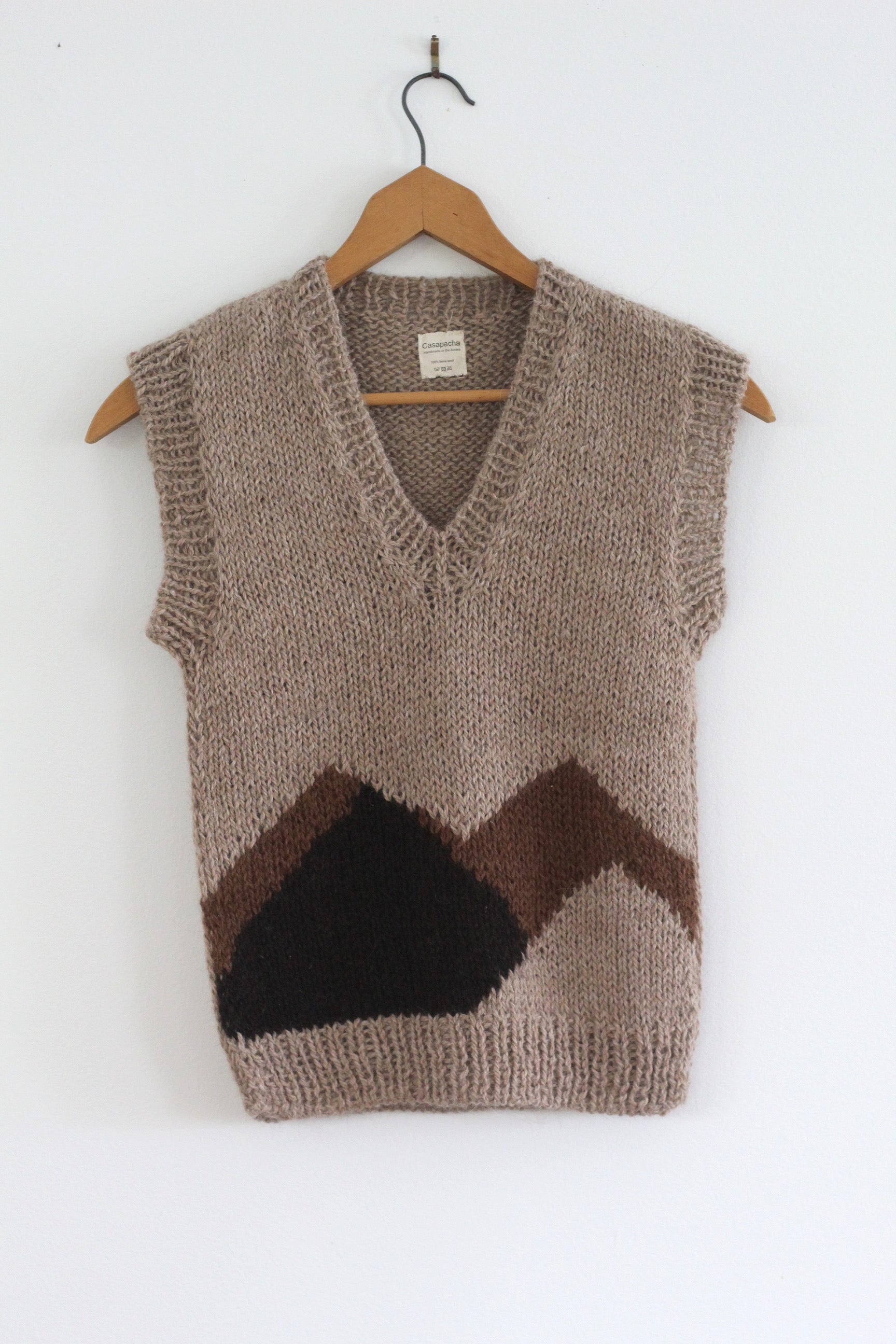 Hand Knitted Sand Cerros Vest, llama wool, Argentina