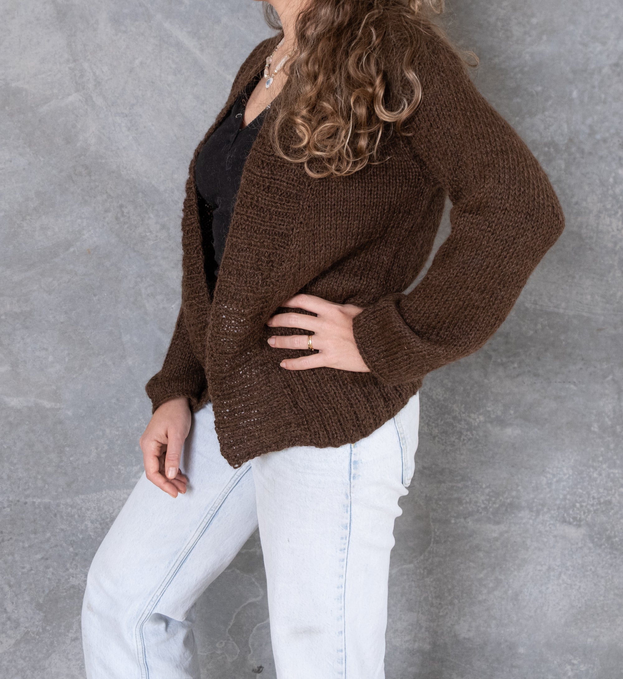 Hand Knitted Classic Cardigan | Chocolate