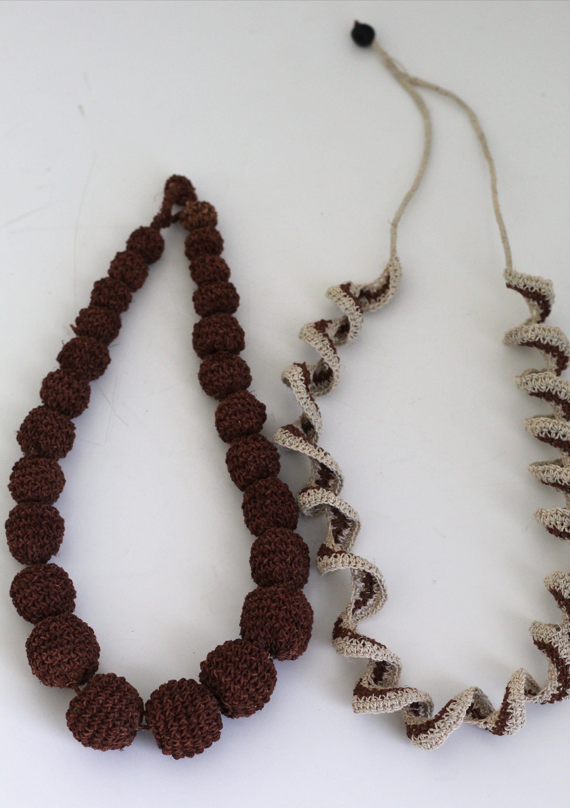 Necklace #060 Natural and Maroon, handwoven chaguar by Wichi artisans, Argentina