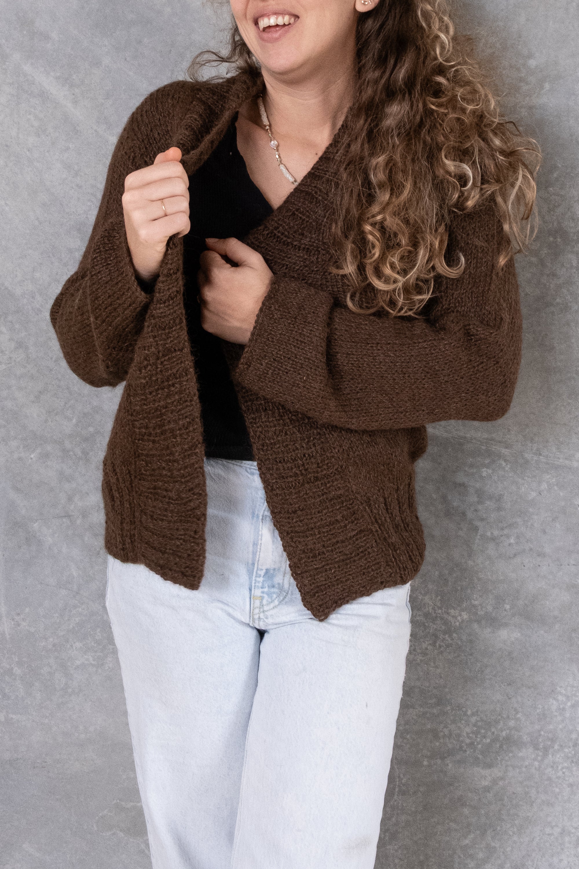 Hand Knitted Classic Cardigan | Chocolate