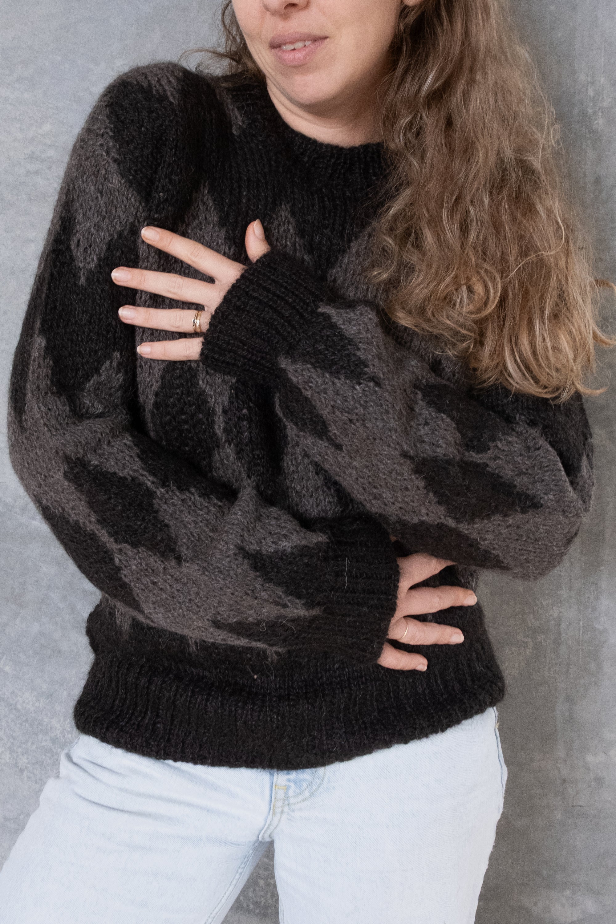 Hand Knitted Grey &amp; Black Sweater