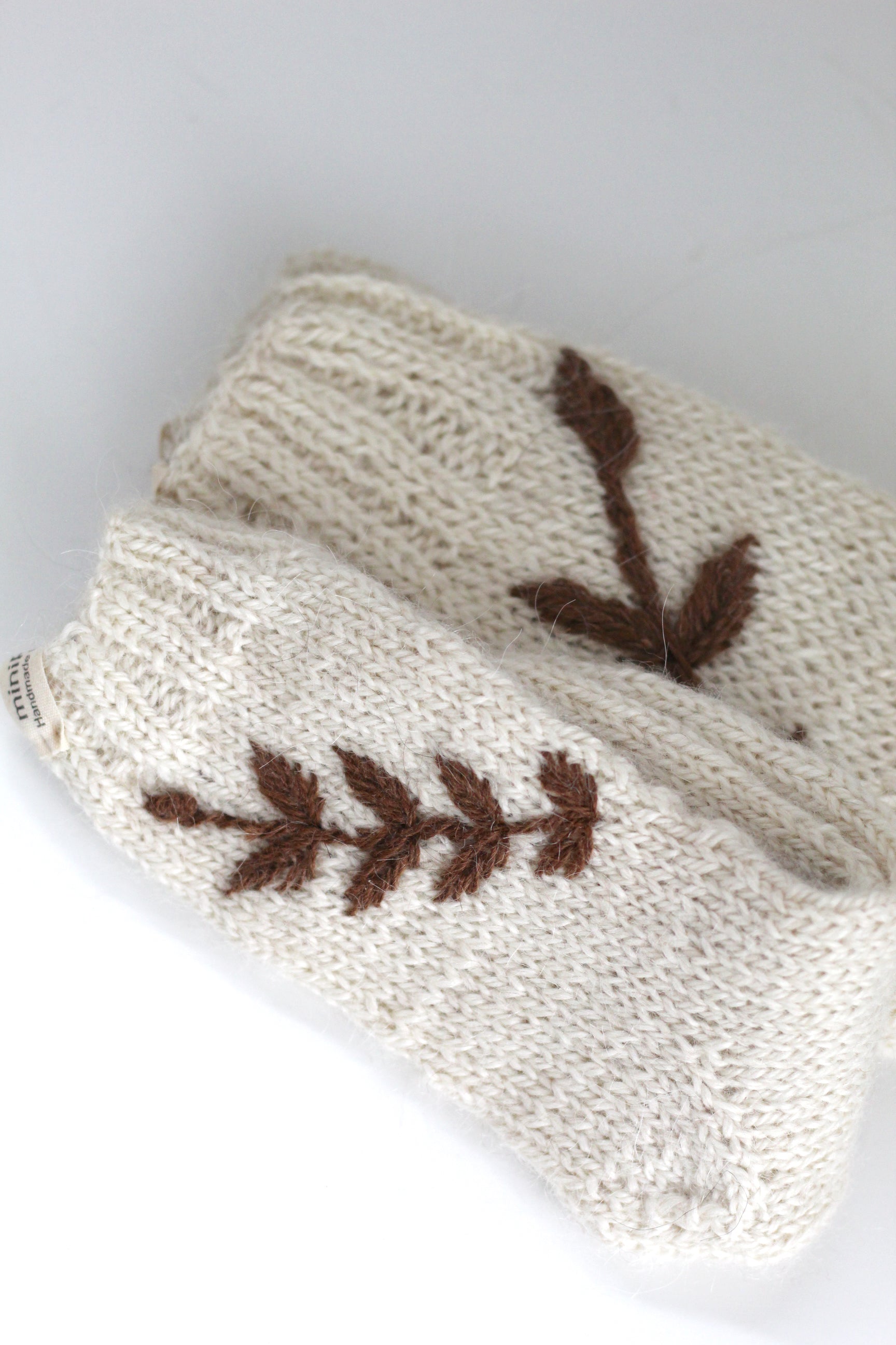 Kids Socks Natural and Chocolate Hand-Embroidered, llama wool, Argentina