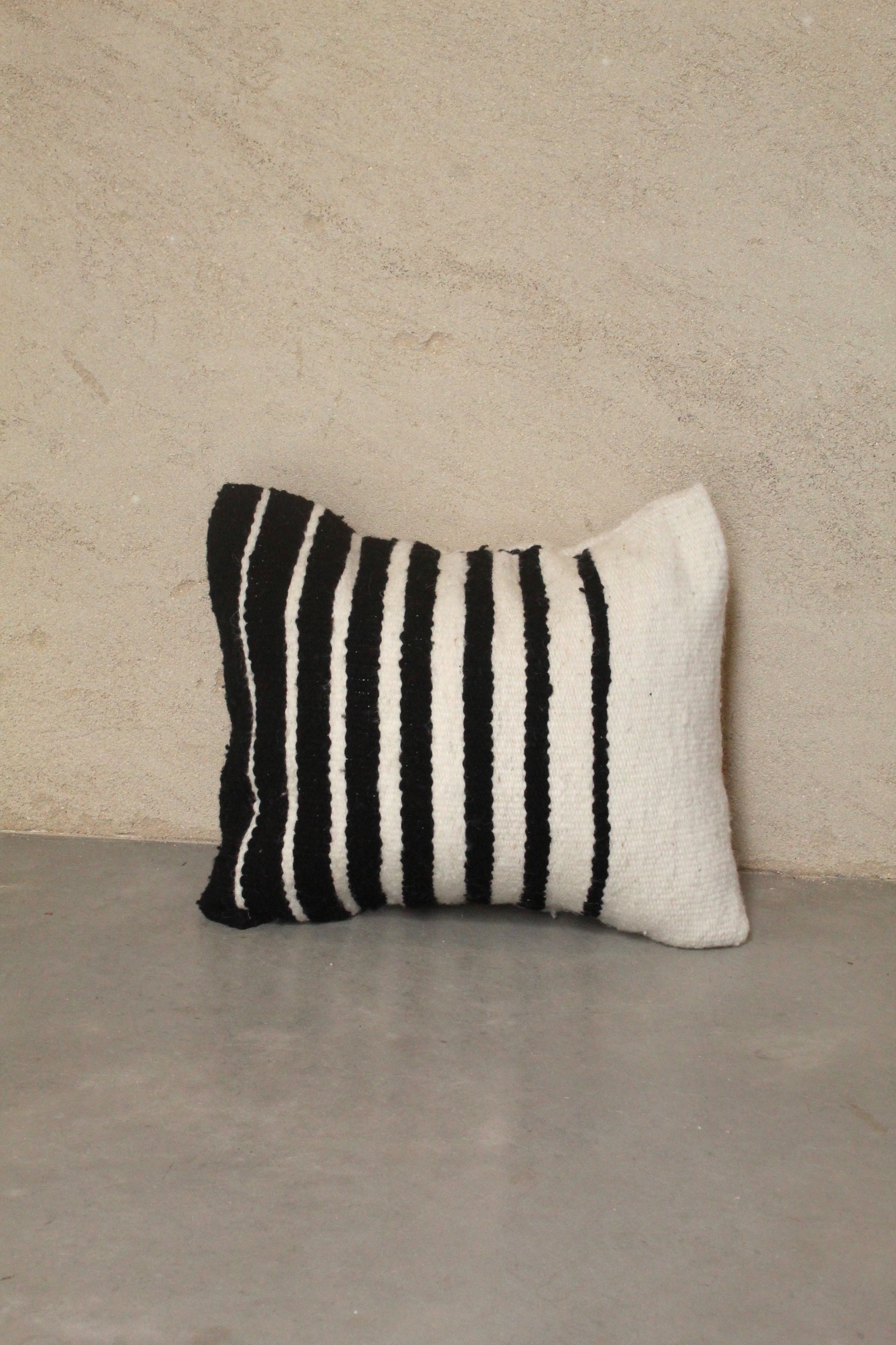 Wool Square Cushion Stripe Black and Natural, handwoven sheep wool, Argentina