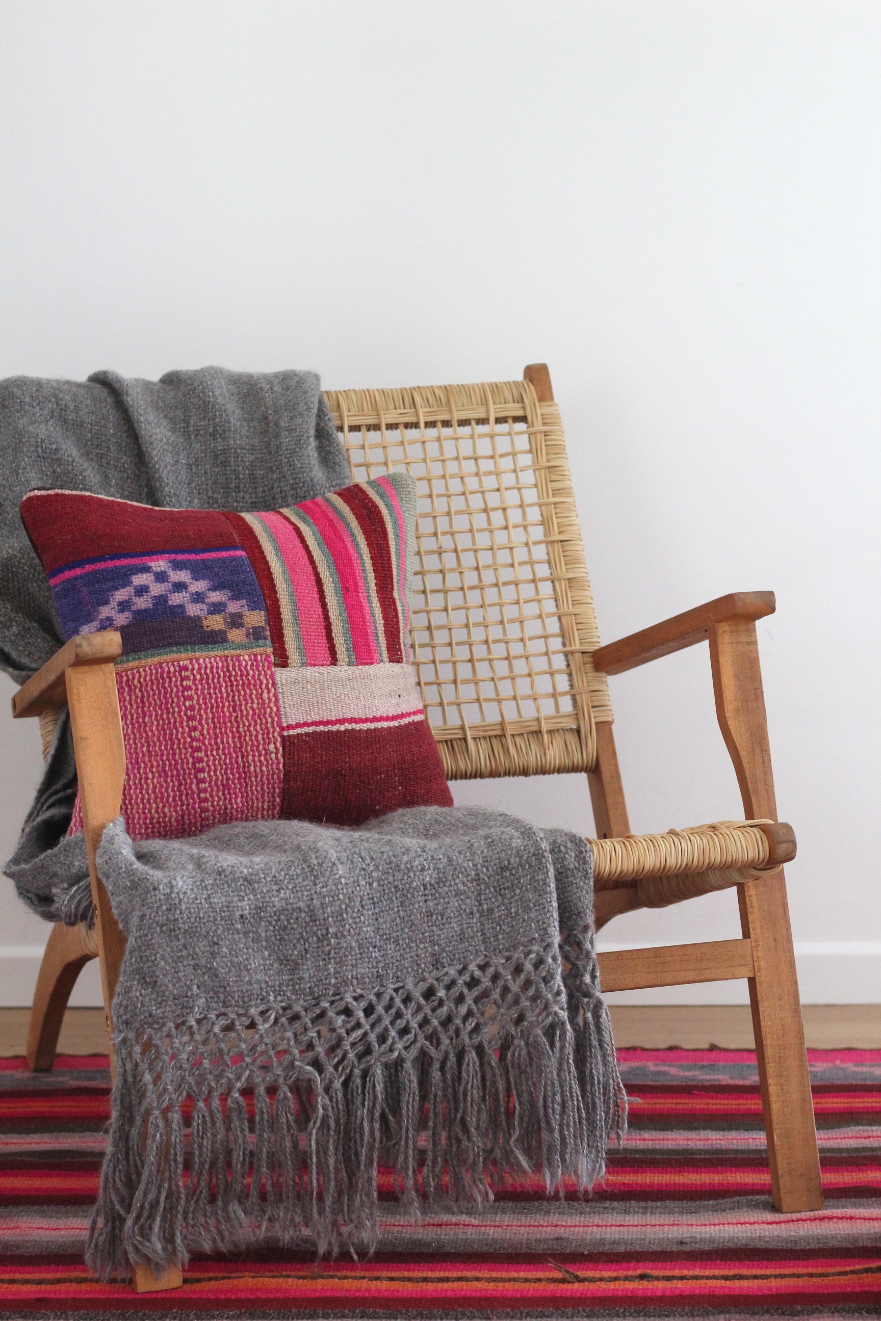 Patchwork Frazada Cushion #007, sheep wool patchwork from Peruvian Andes