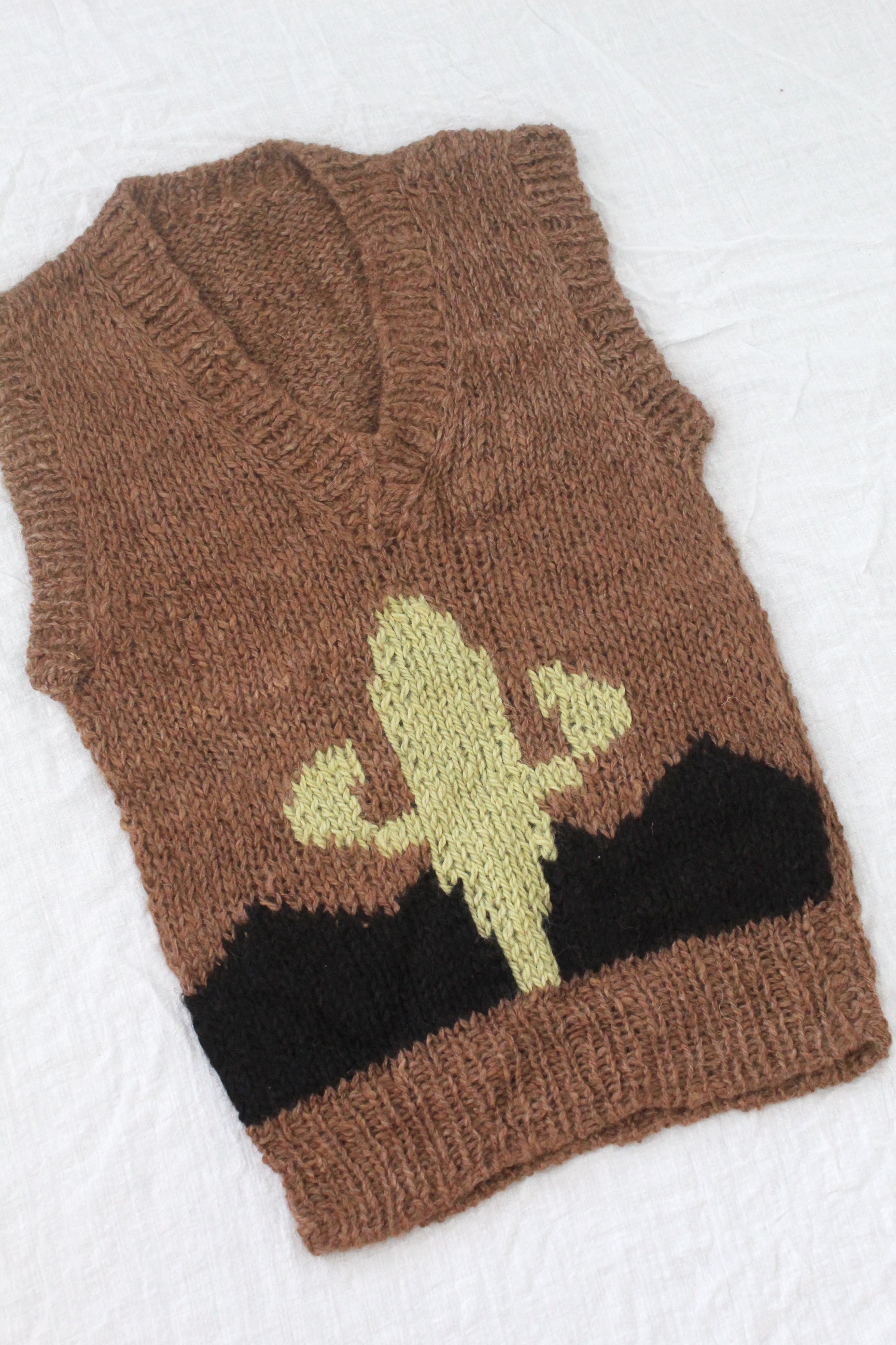Hand Knitted Green Cactus Vest, llama wool, Argentina