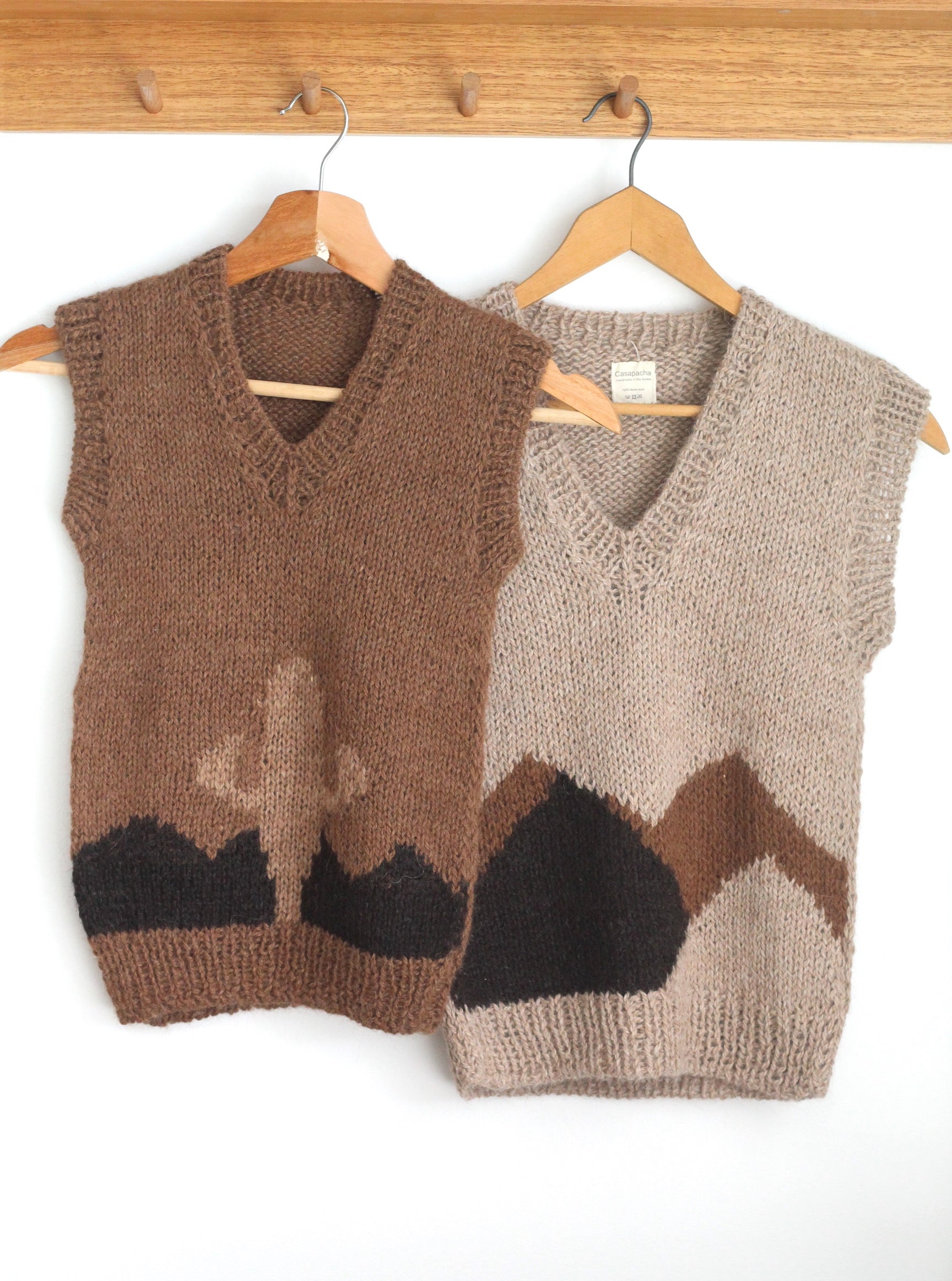 Hand Knitted Mocha Cactus Vest, llama wool, Argentina