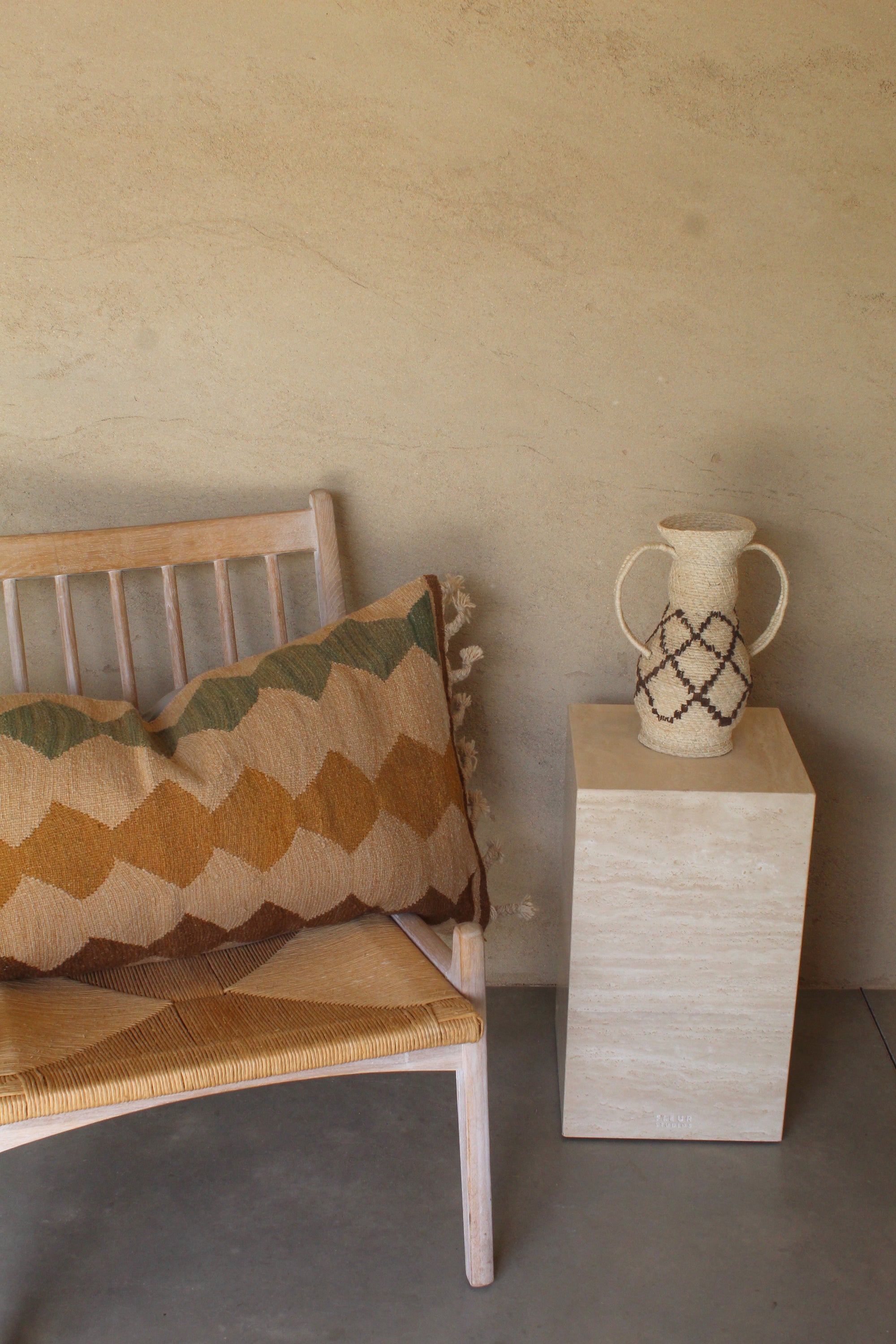 Qom XL Lumbar Cushion #033, handwoven sheep wool by Qom artisans, Argentina