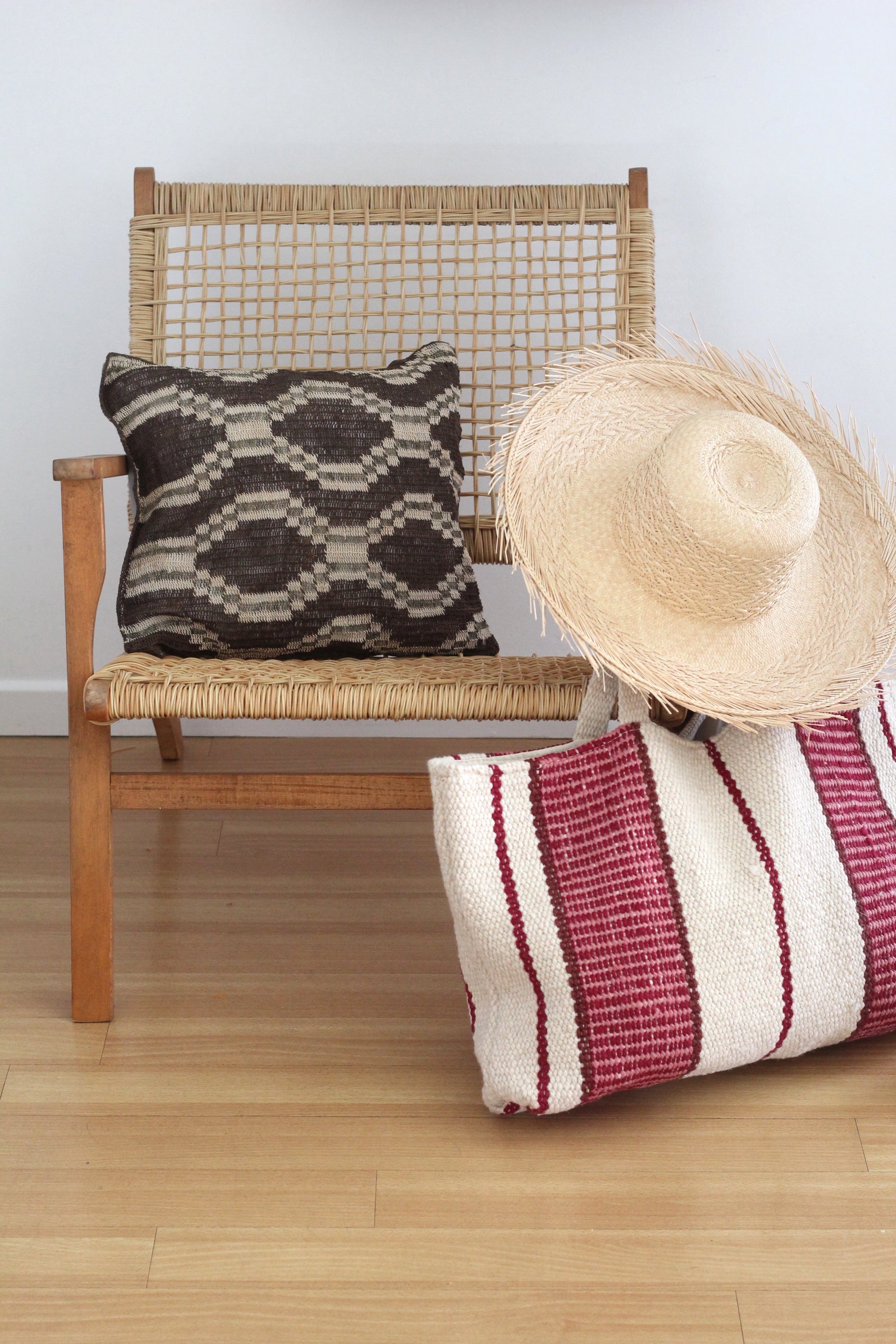 Hand woven XL Stripe Wool Bag | Natural & Plum