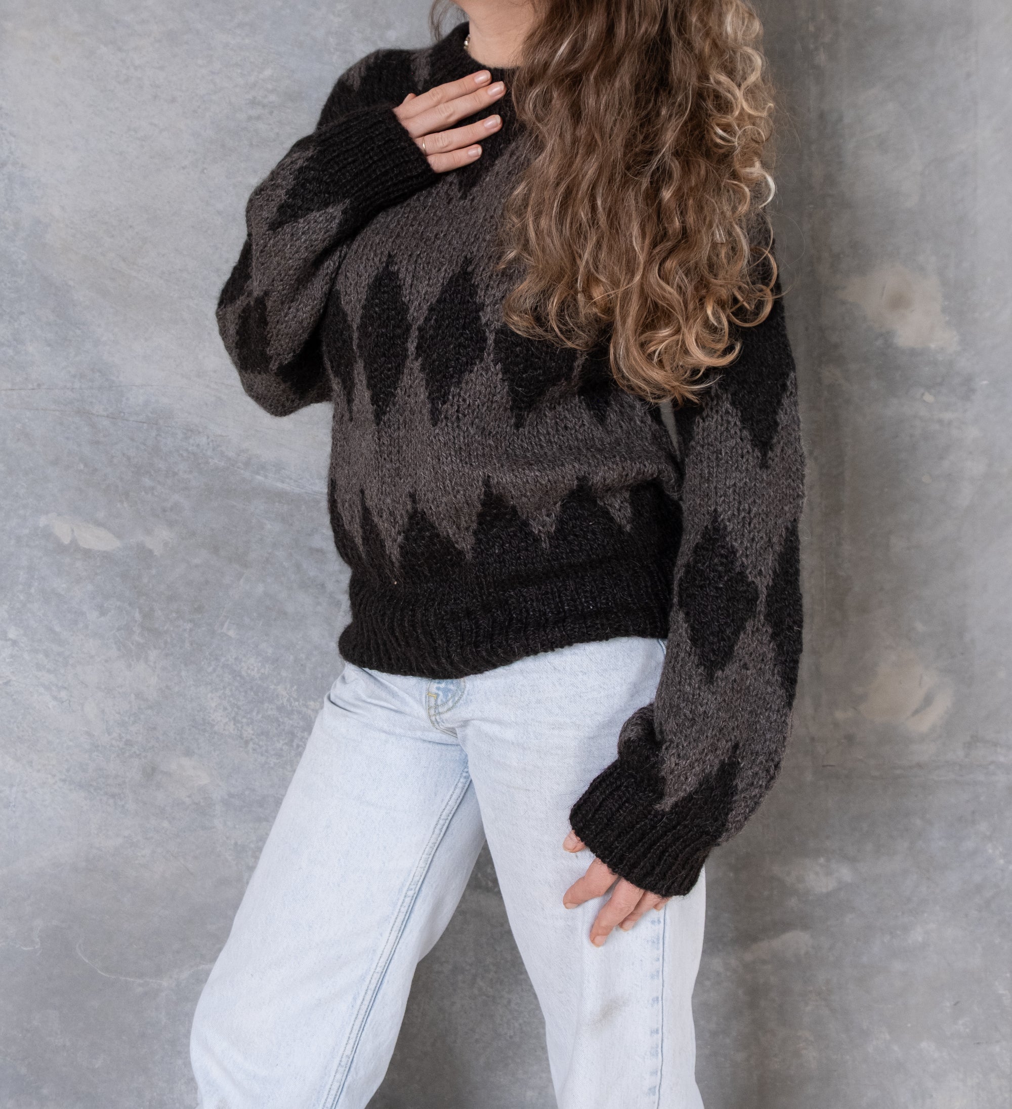 Hand Knitted Grey &amp; Black Sweater
