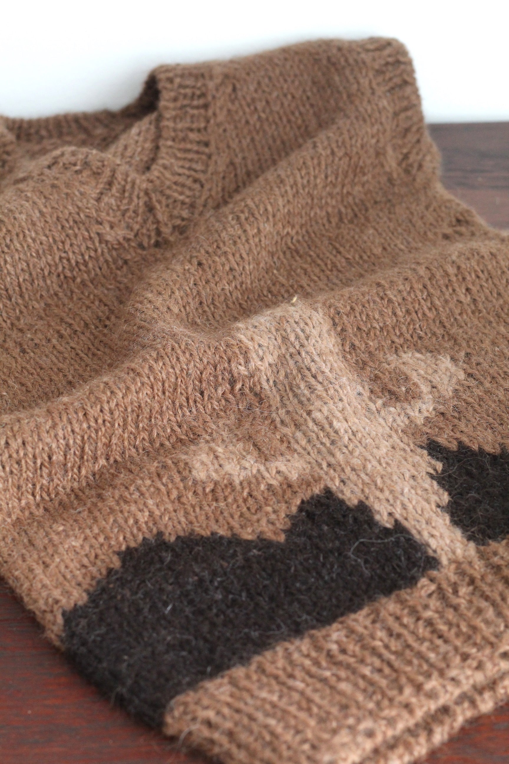 Hand Knitted Mocha Cactus Vest, llama wool, Argentina