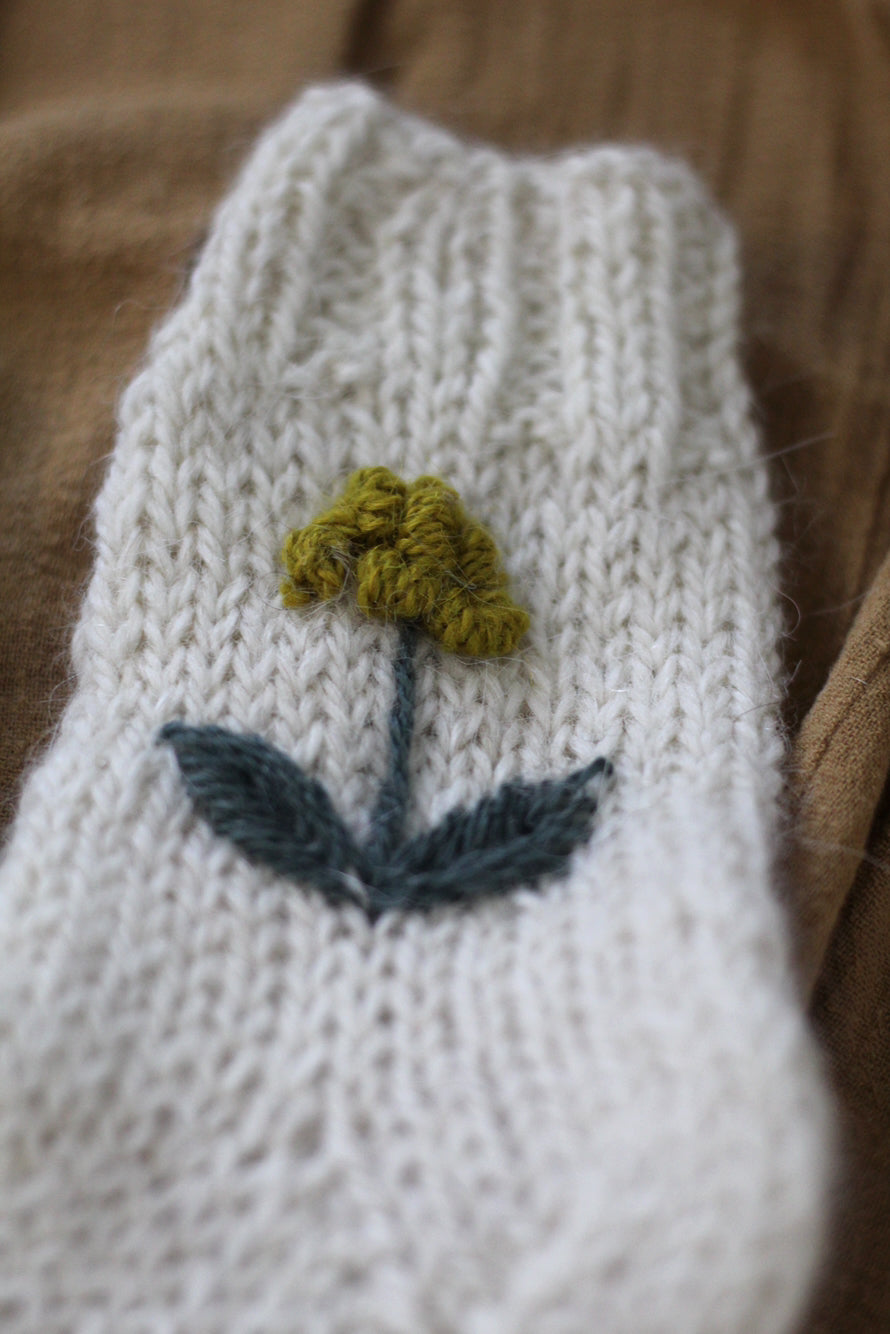 Toddler Socks Natural Hand Embroidered, llama wool, Argentina