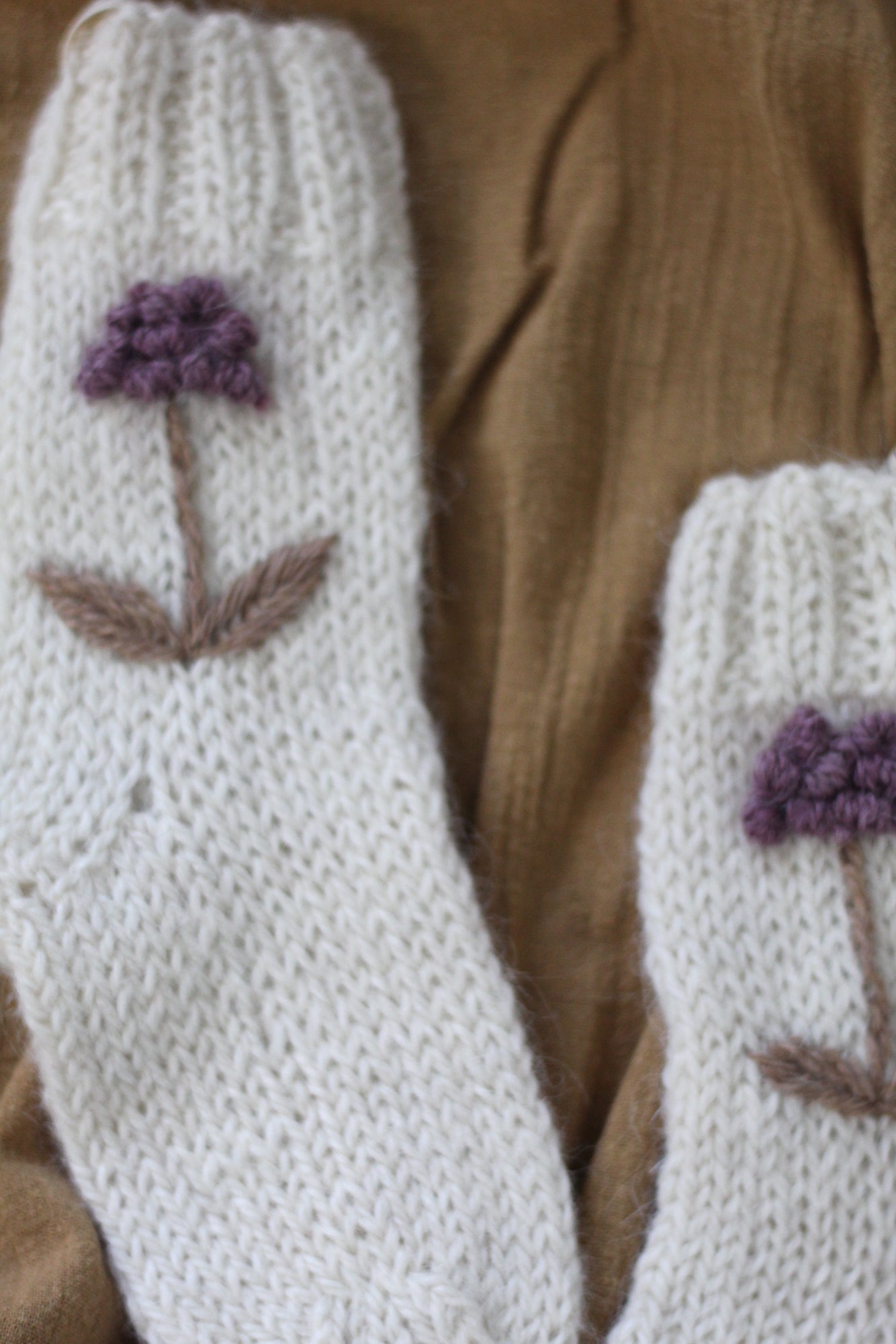 Toddler Socks Natural Hand Embroidered, llama wool, Argentina