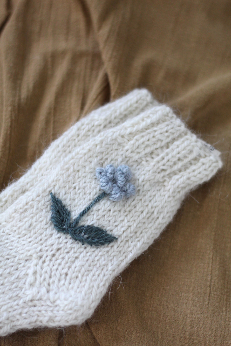 Toddler Socks Natural Hand Embroidered, llama wool, Argentina