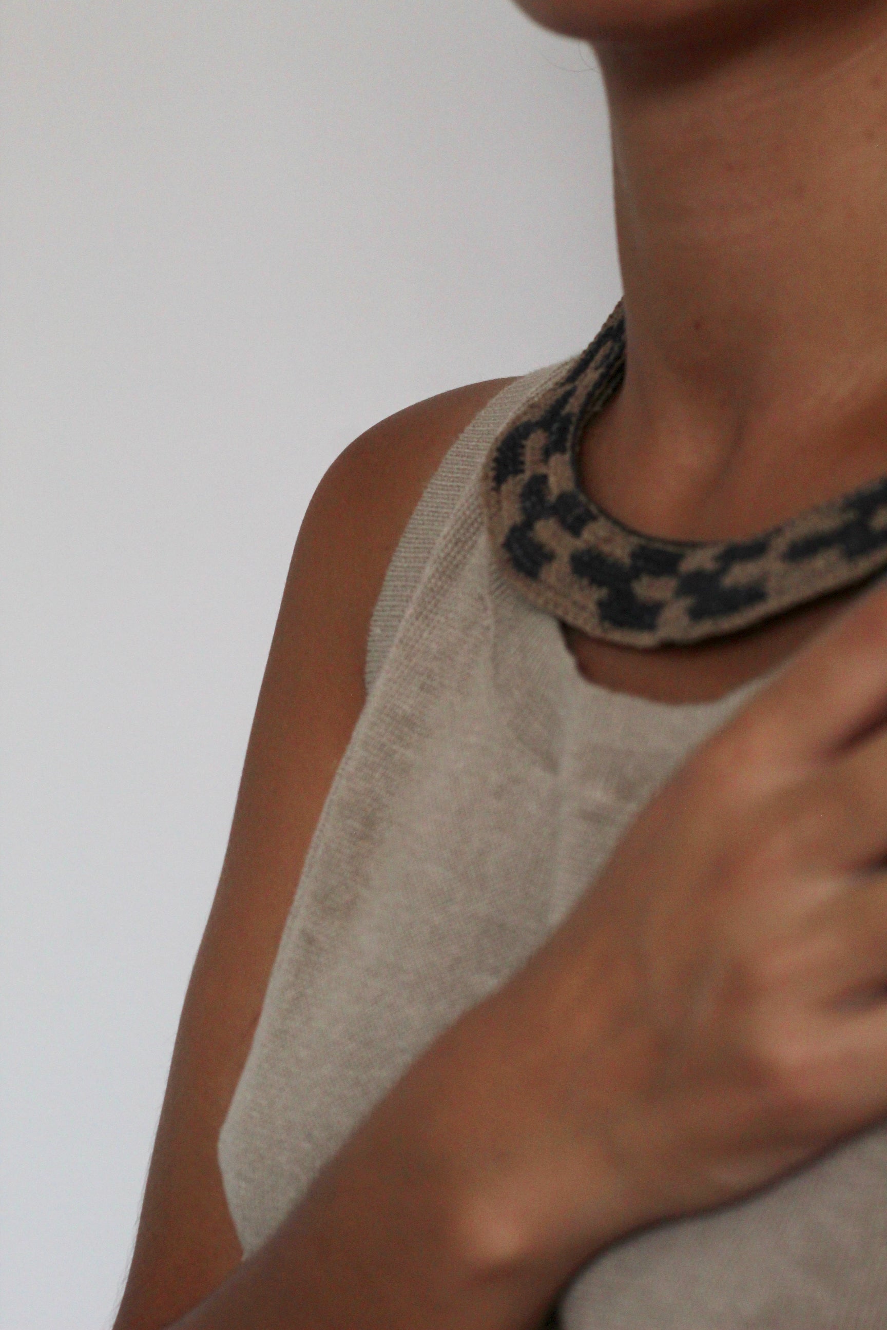 Necklace #099 Chocolate and Dark Blue, handwoven chaguar by Wichi artisans, Argentina
