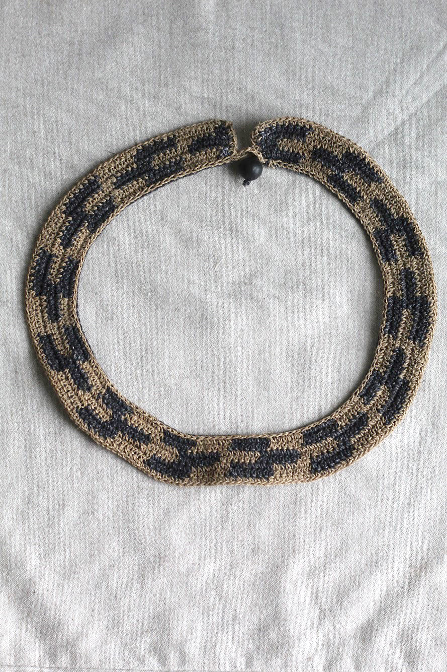 Necklace #099 Chocolate and Dark Blue, handwoven chaguar by Wichi artisans, Argentina