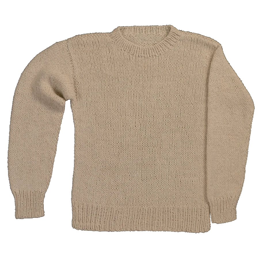 Hand Knitted Classic Sweater Latte, llama wool by Quechua artisans, Argentina