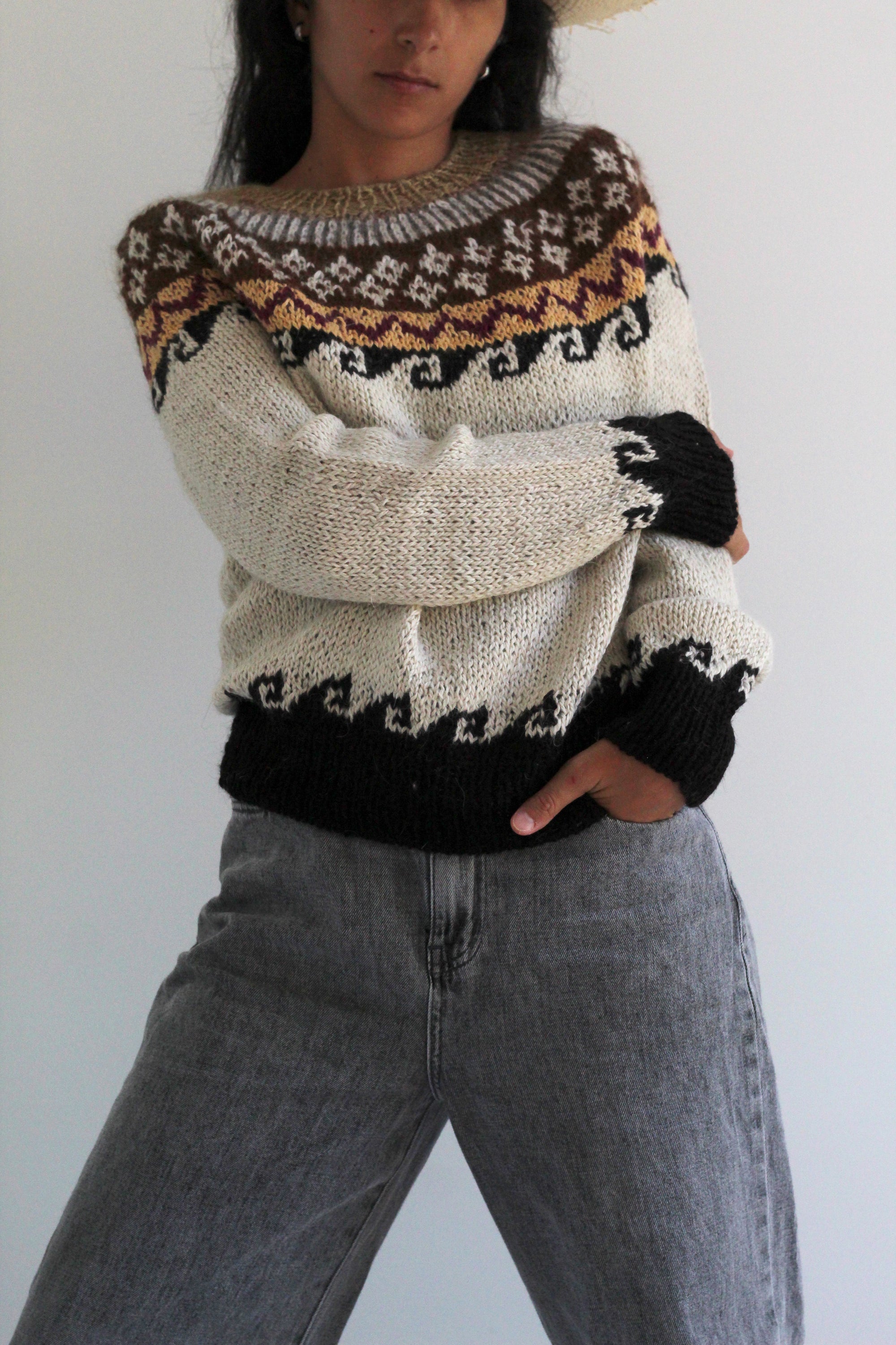 Andino Sweater Natural, llama wool by Quechua artisans, Argentina