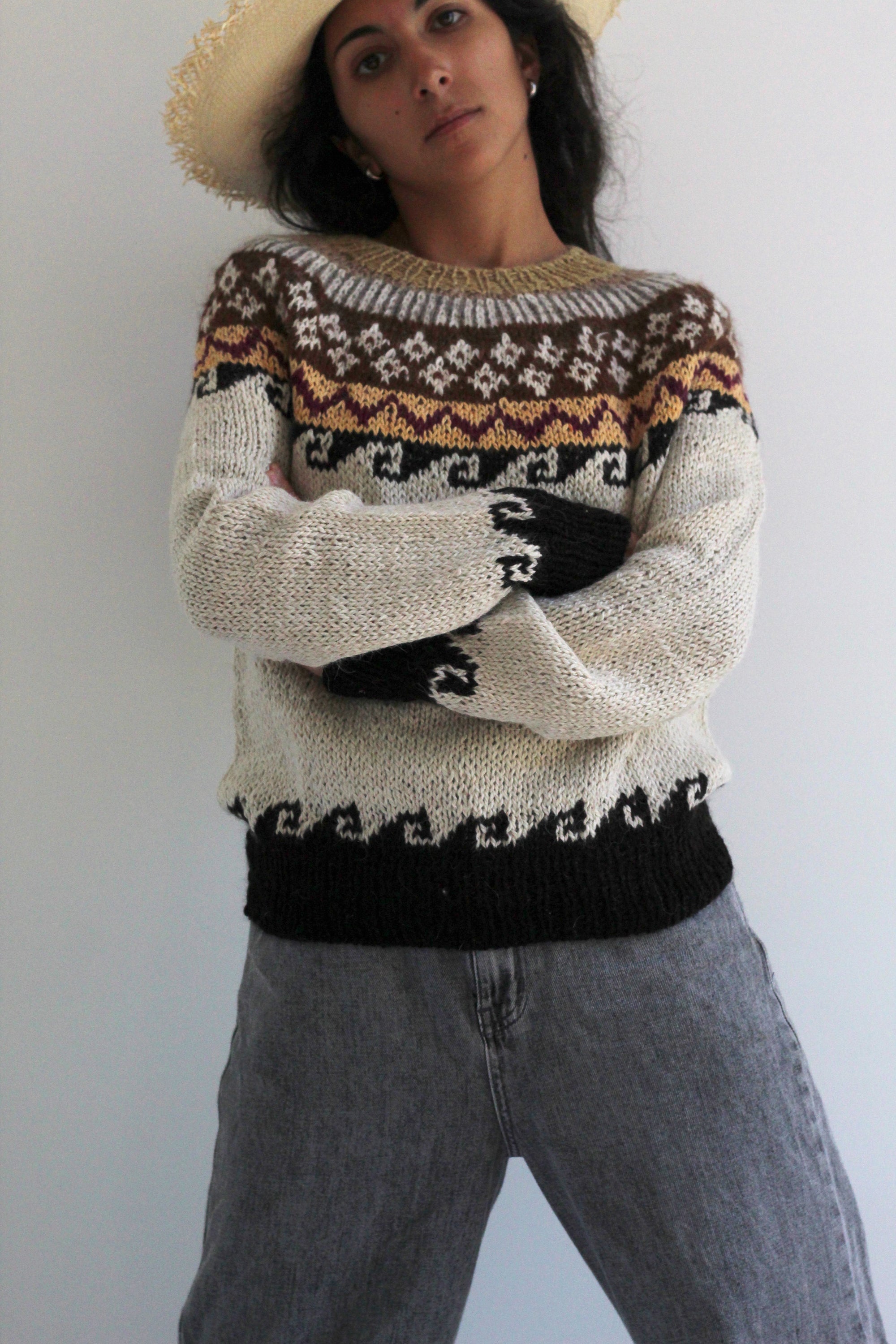 Andino Sweater Natural, llama wool by Quechua artisans, Argentina